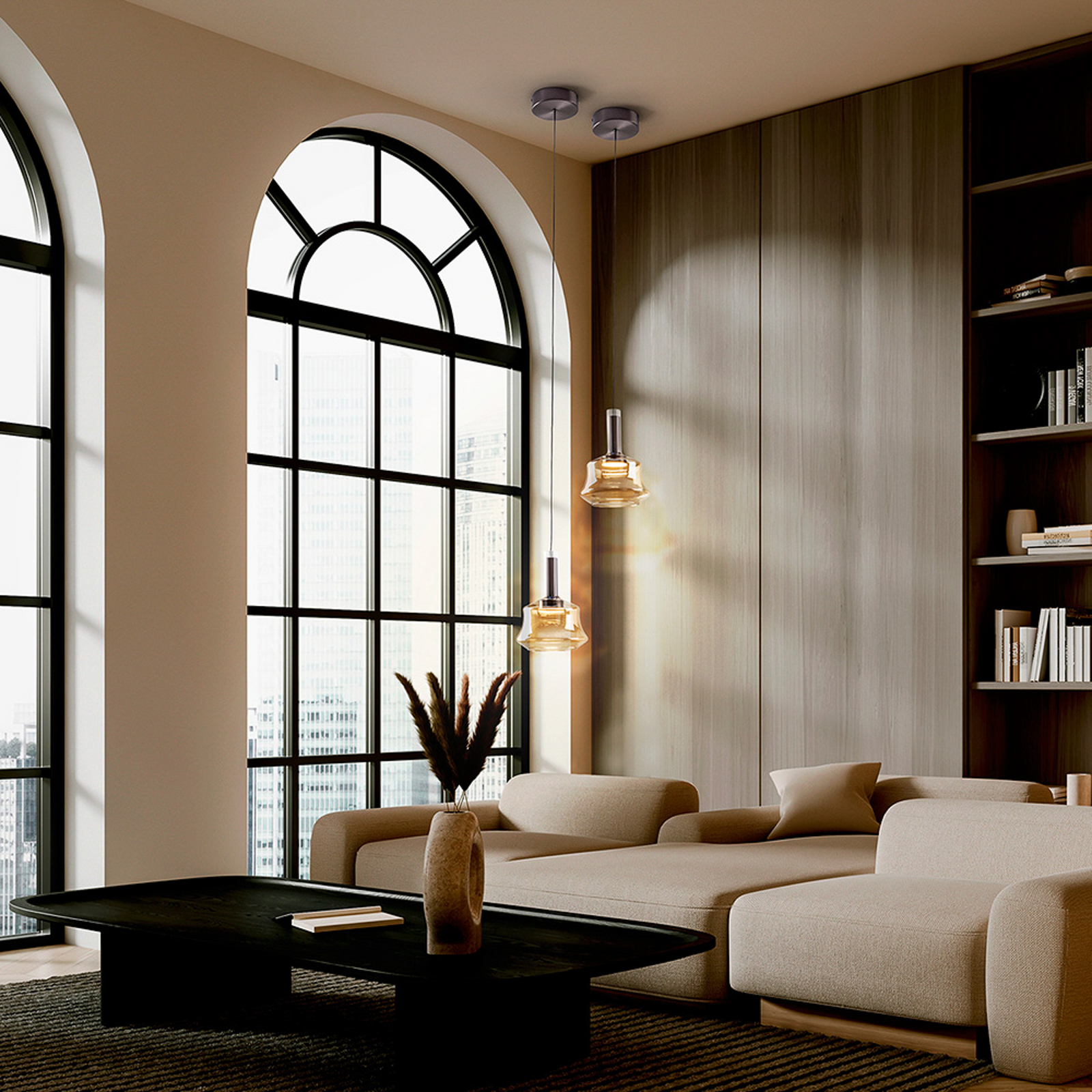 LED závesné svietidlo Scarlett, jantárová, Ø 18 cm, sklo