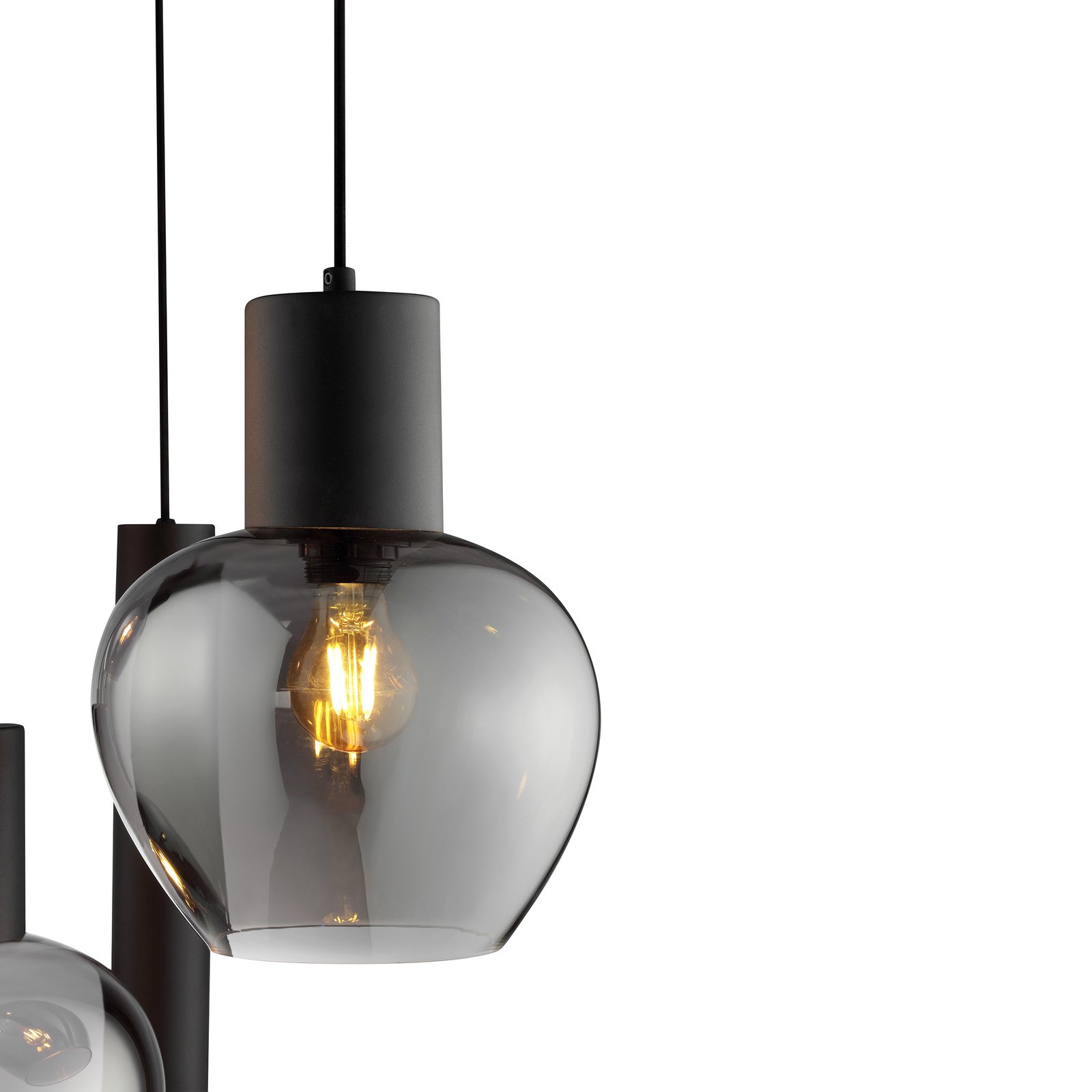 Hengelampe Ligari, svart/røykgrå, Ø 68 cm, metall/glass