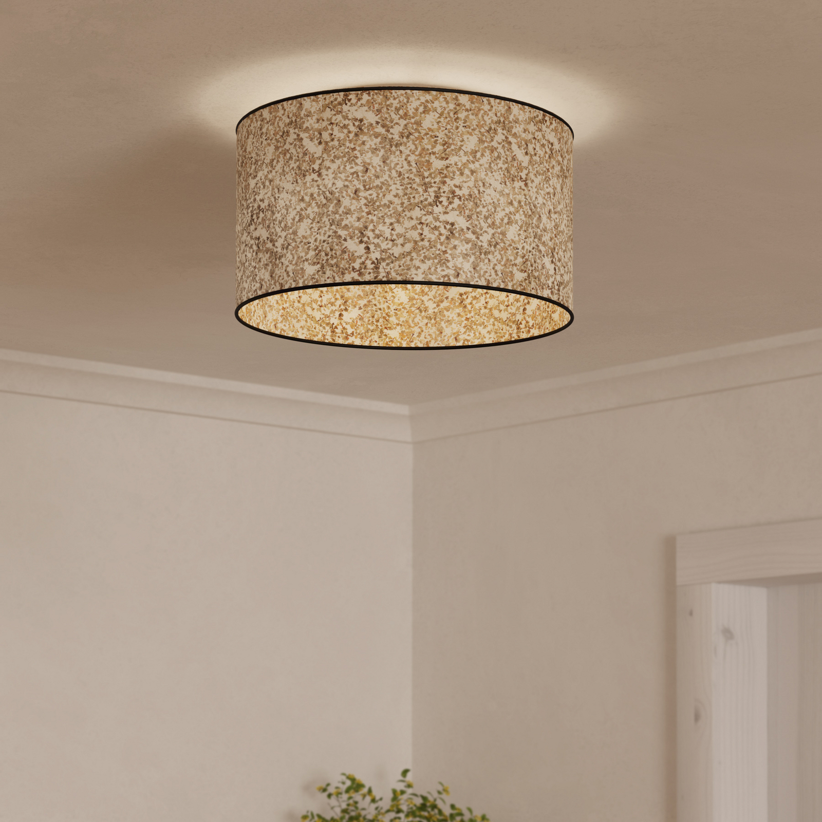 Stropna svetilka Butterburn, Ø 38 cm, bež/zelena, tkanina