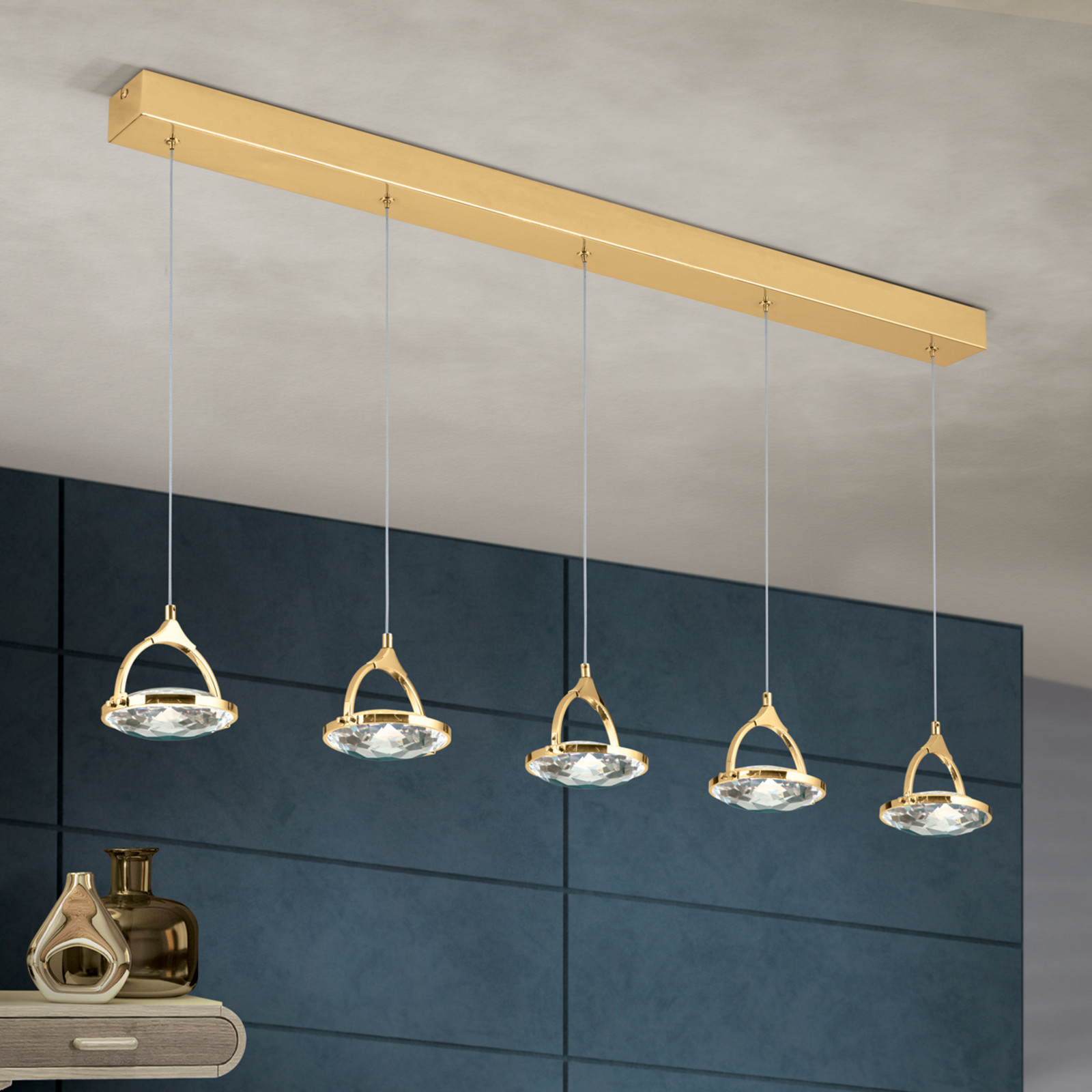 ORION Lampă LED suspendată liniară Moon 5 becuri auriu - Camera de zi / sufragerie - auriu transparent - Metal