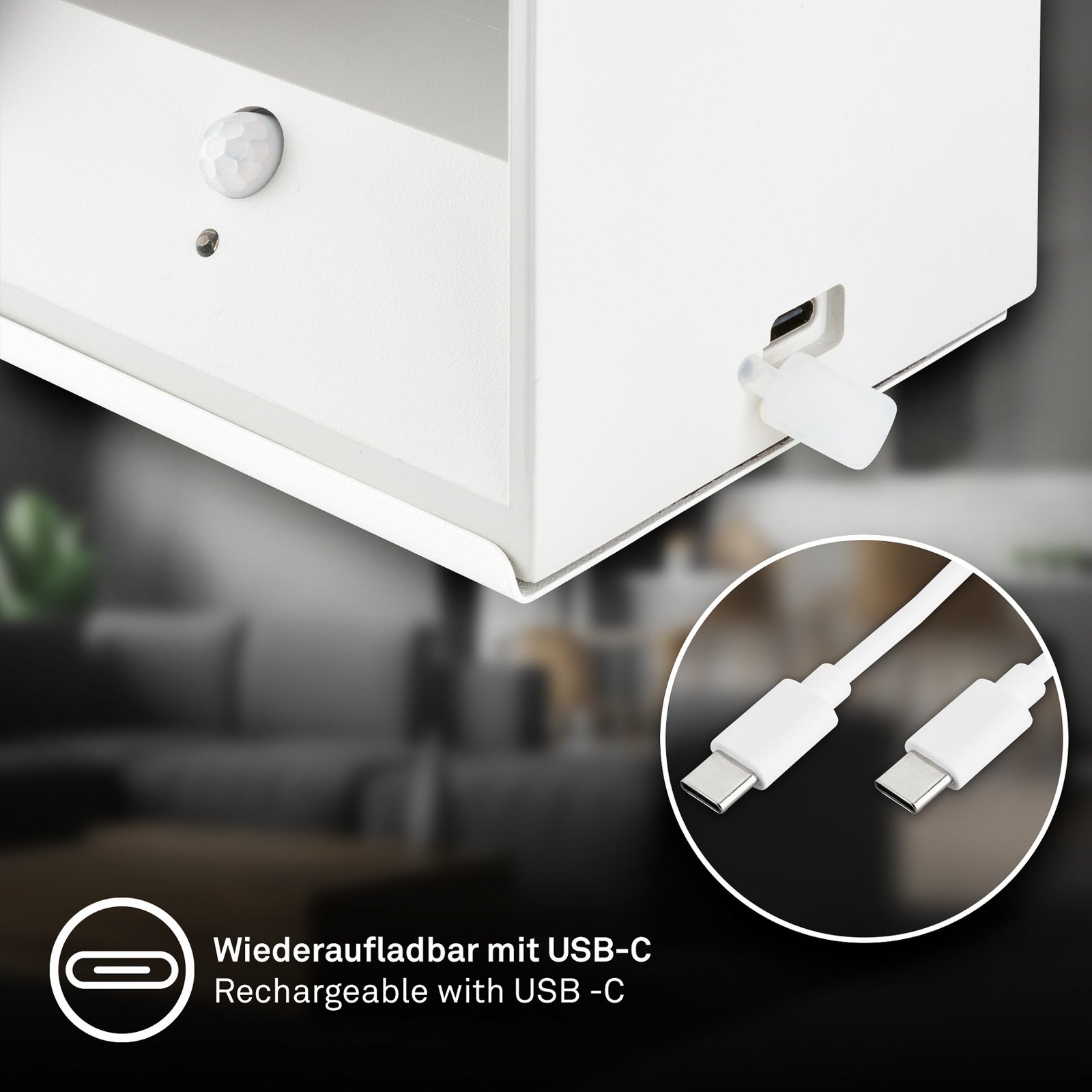 LED-akutoitega seinavalgusti Barro, valge, laius 8 cm, metall, andur