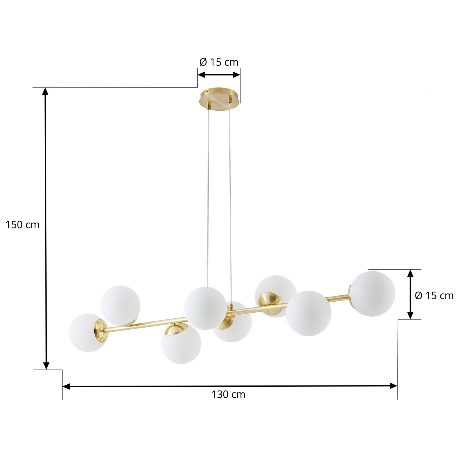 Lampa wisząca Lindby Isamer, opal/mosiądz, długość 130 cm