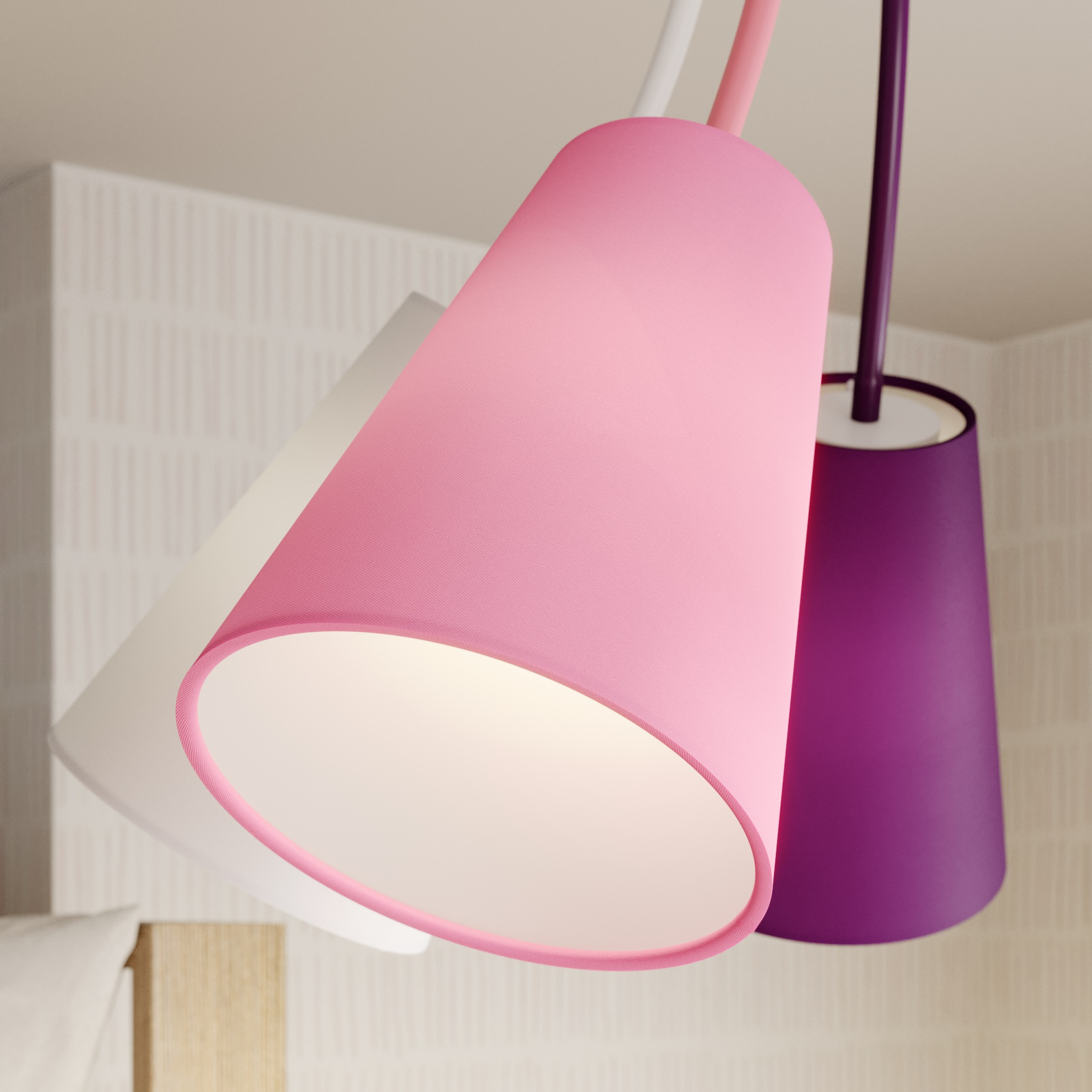 Deckenlampe Wire Kids 5-flammig, weiß/pink/violett