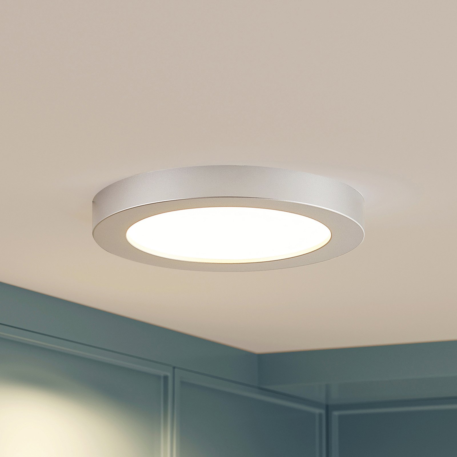 Prios LED ceiling light Edwina, silver, 22.6 cm, dimmable