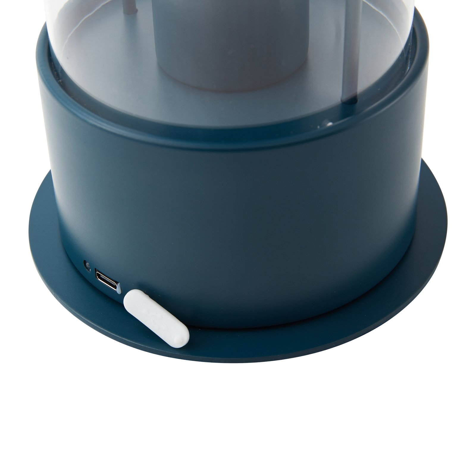 Lindby genopladelig bordlampe Yvette, blå, IP44, touch-dæmper