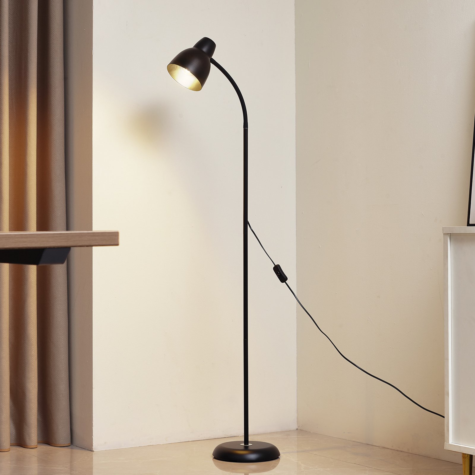 Vloerlamp Tebbi, zwart, metaal, hoogte 150 cm