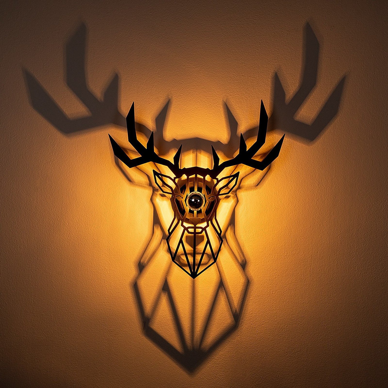 Wall light W-051, black, deer design, MDF wood laser cut