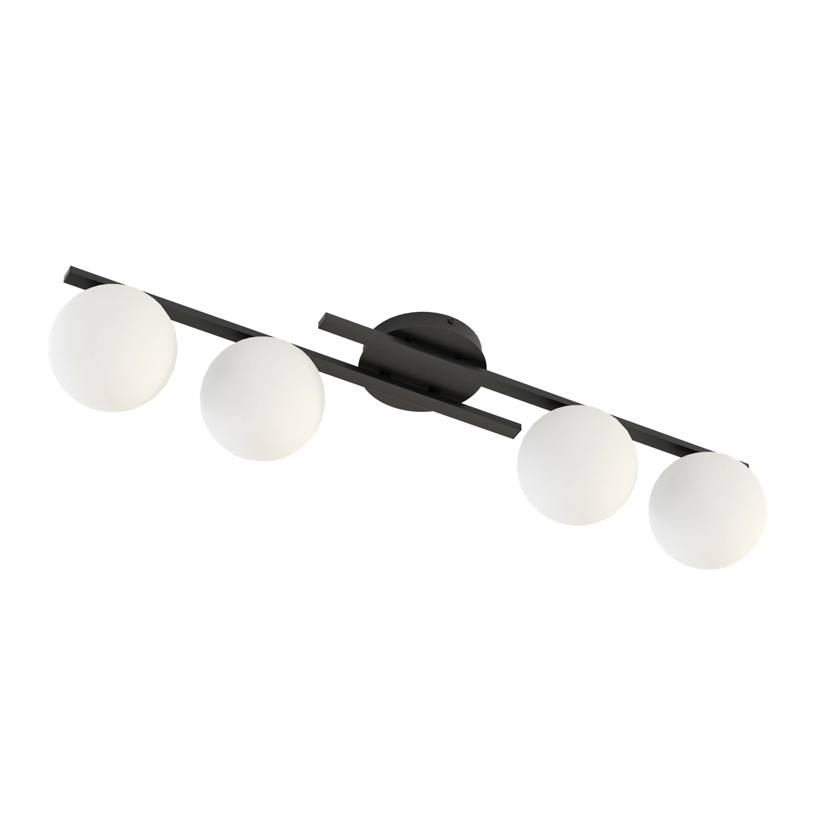 Plafondlamp Kairo, zwart/opaal, lengte 87 cm, 4-lamps.