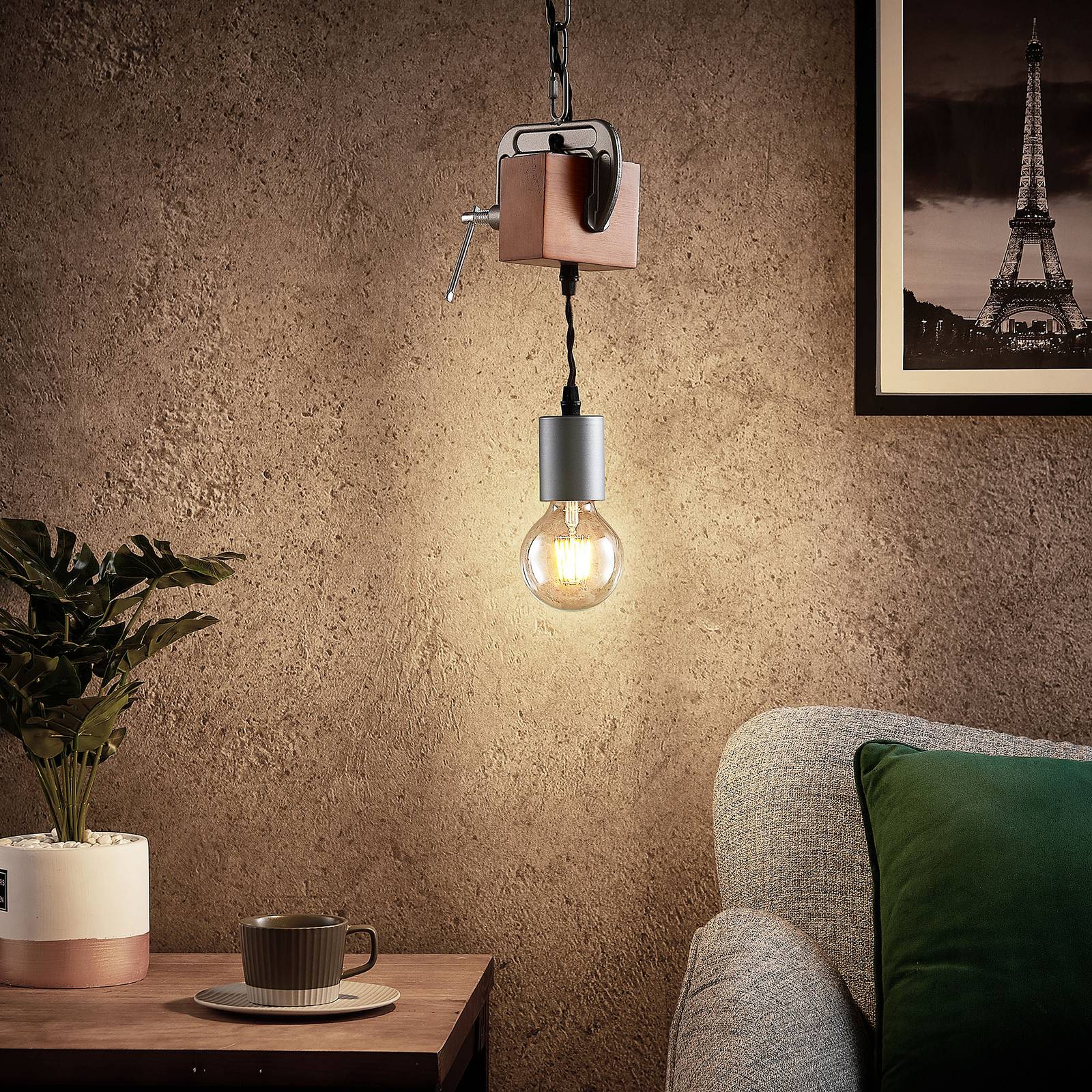 Lindby Asya hængelampe, 1 lyskilder, træ, krom