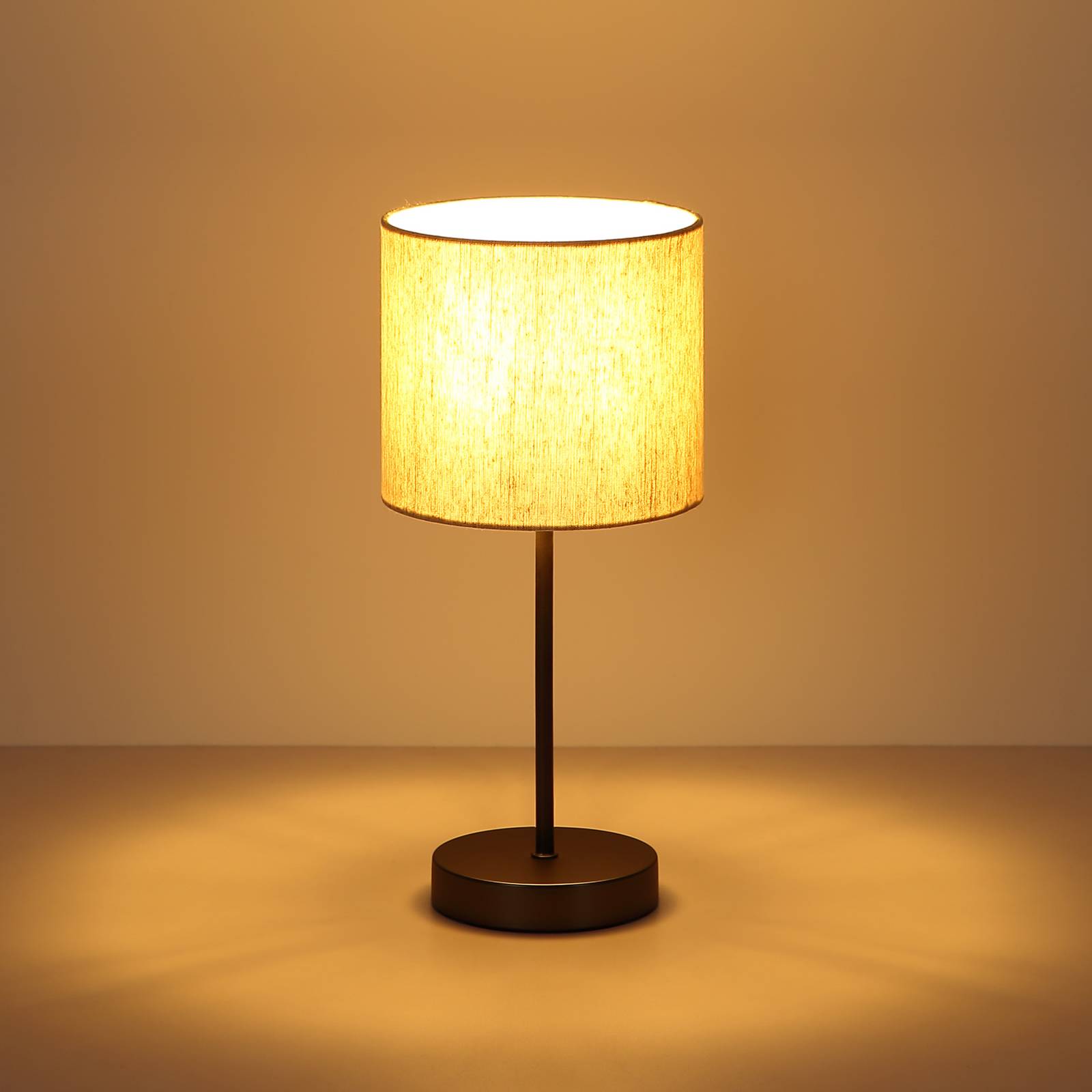 Lampa stołowa Thea, kremowo-czarna matowa, len, wysokość 37 cm