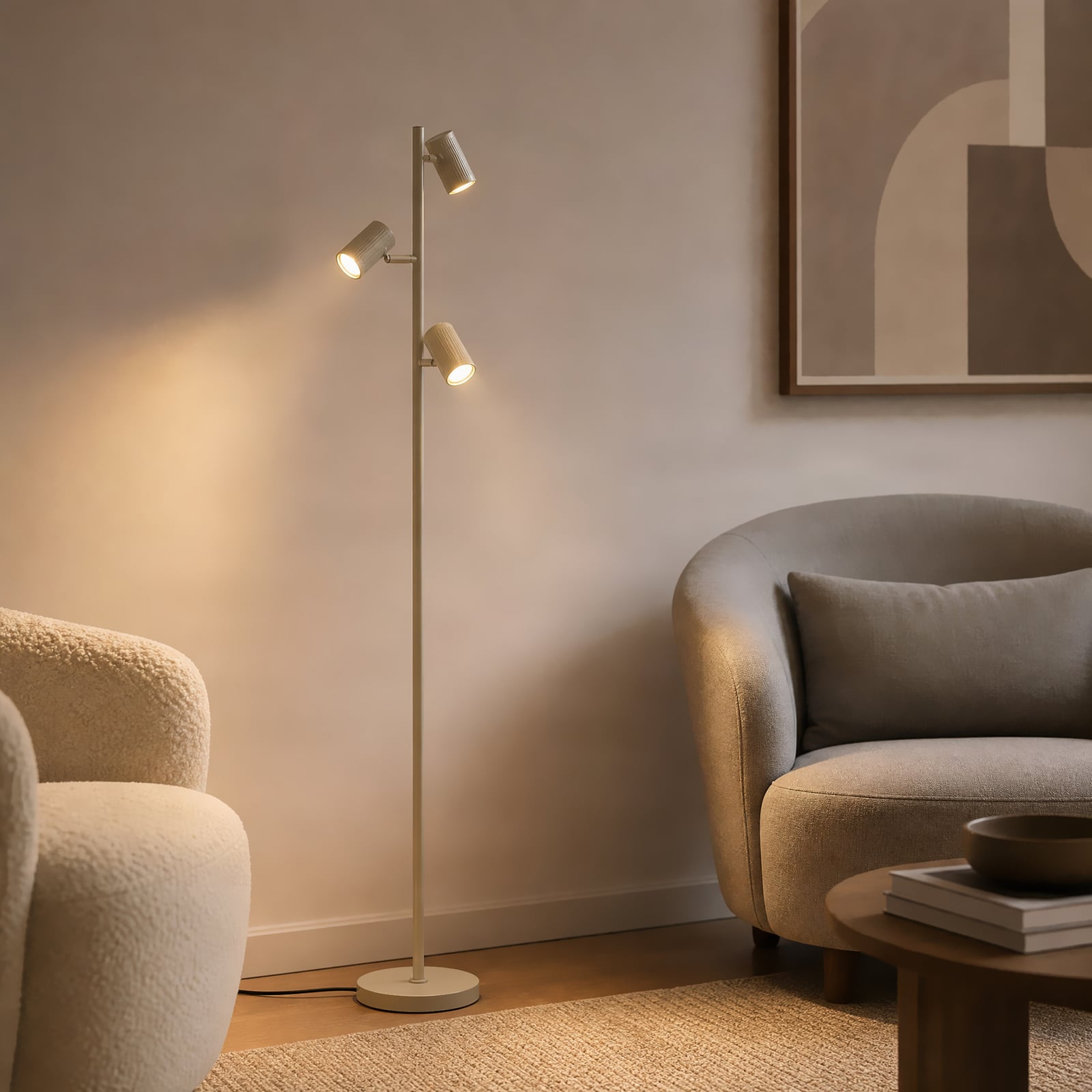 Lampe sur pied Kardis, à 3 lampes, beige, hauteur 157 cm - Lindby Lampe sur pied Kardis, à 3 lampes, beige, hauteur 157 cm - Lindby