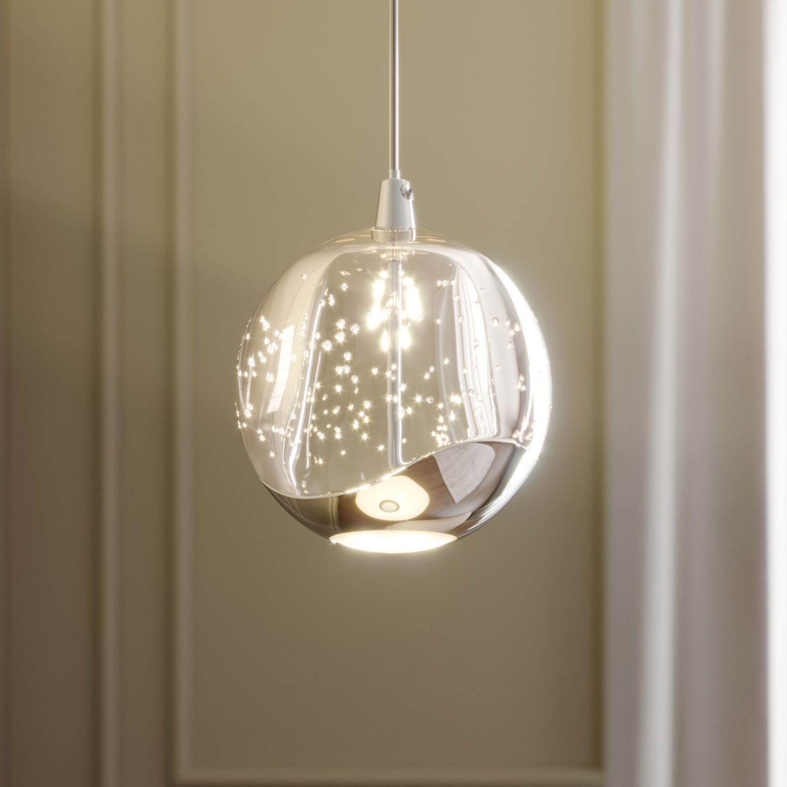 LED hanglamp Hayley met glasbol, 1 lampje, chroom