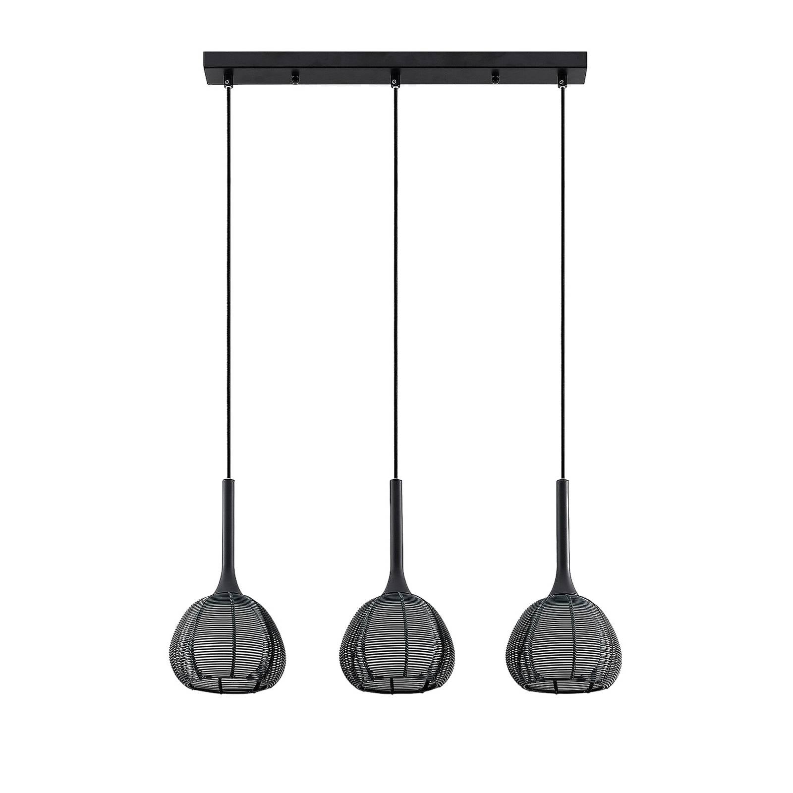 Lucande Tetira Hängelampe, 3-fl., lang, schwarz