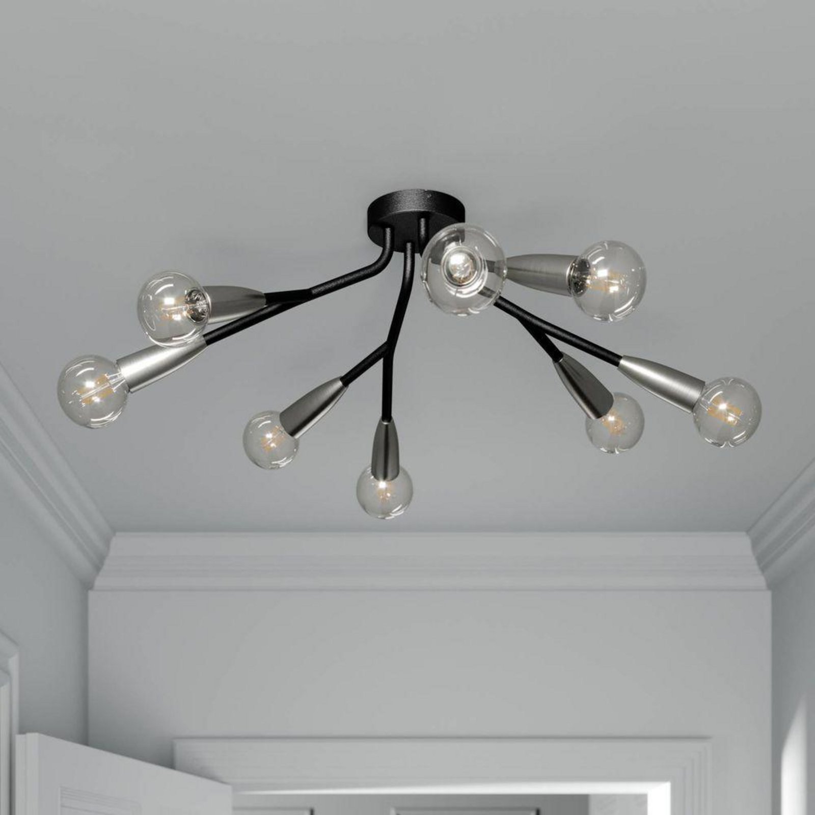 Carlea 8 Ceiling Lamp Black/Nickel - Lucande