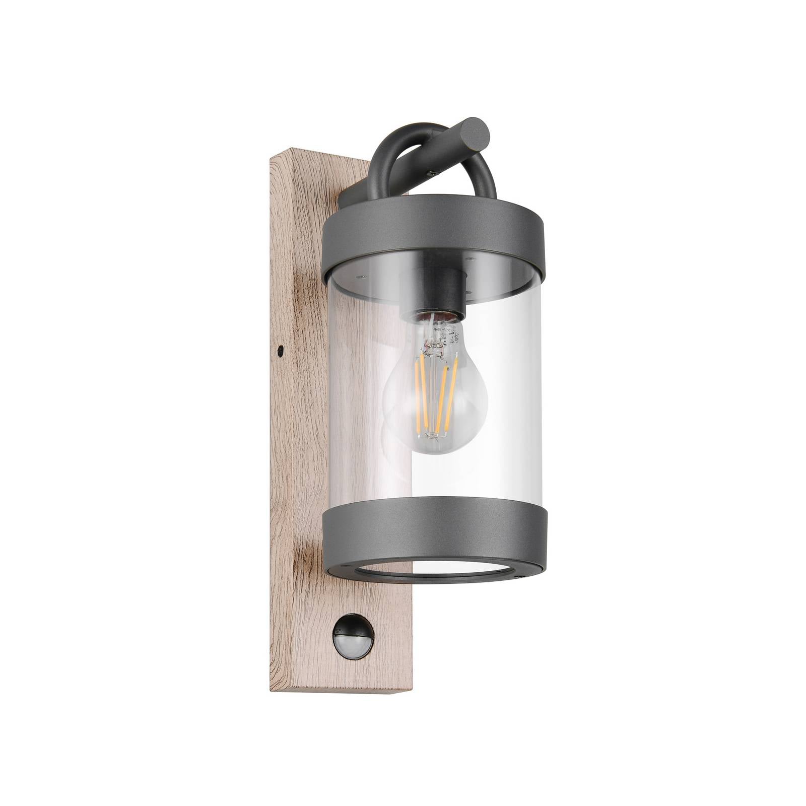 Außenwandlampe Sambesi, Holzoptik, Aludruckguss, Sensor