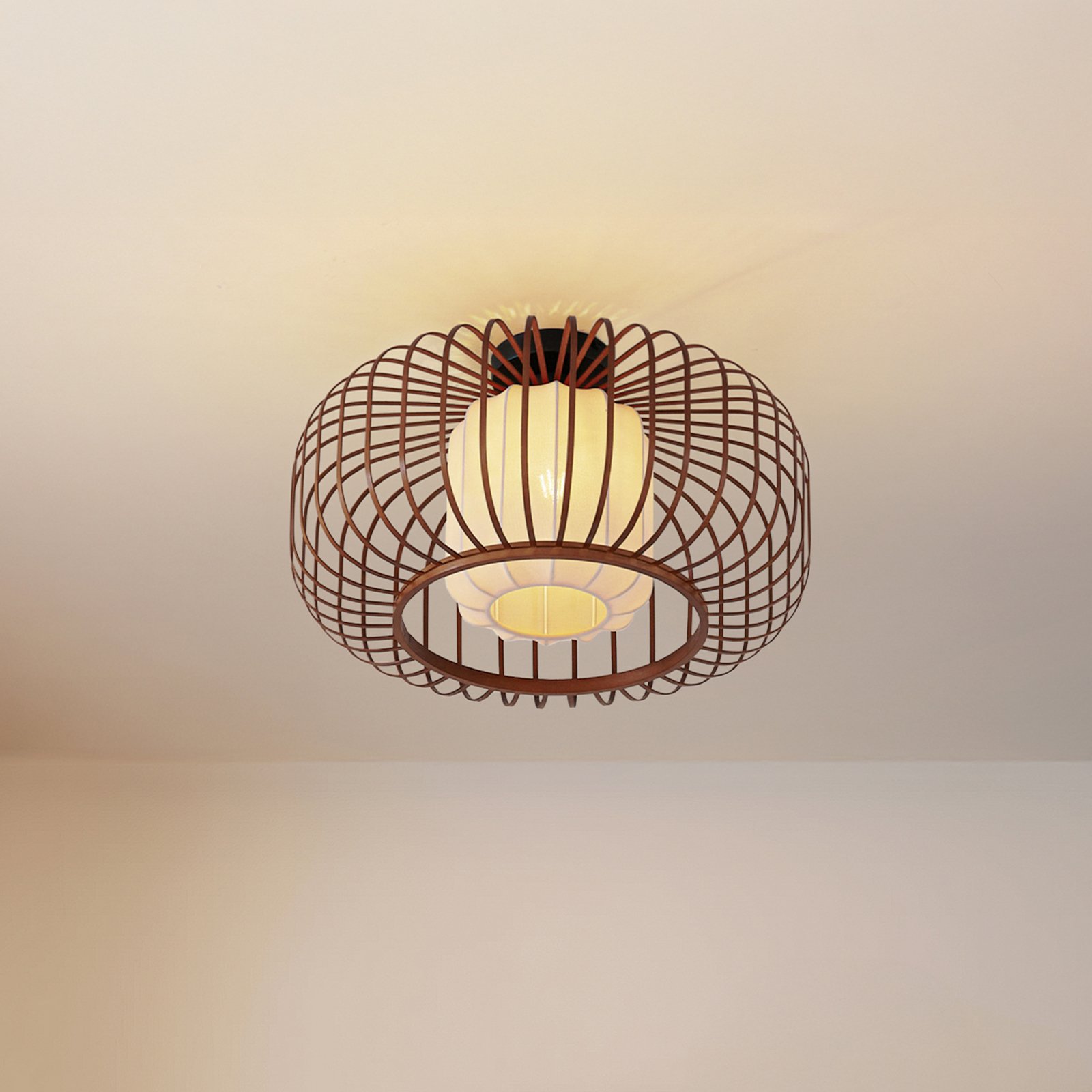 Lindby Plafonnier Davella, Ø 50 cm,  bambou, textile