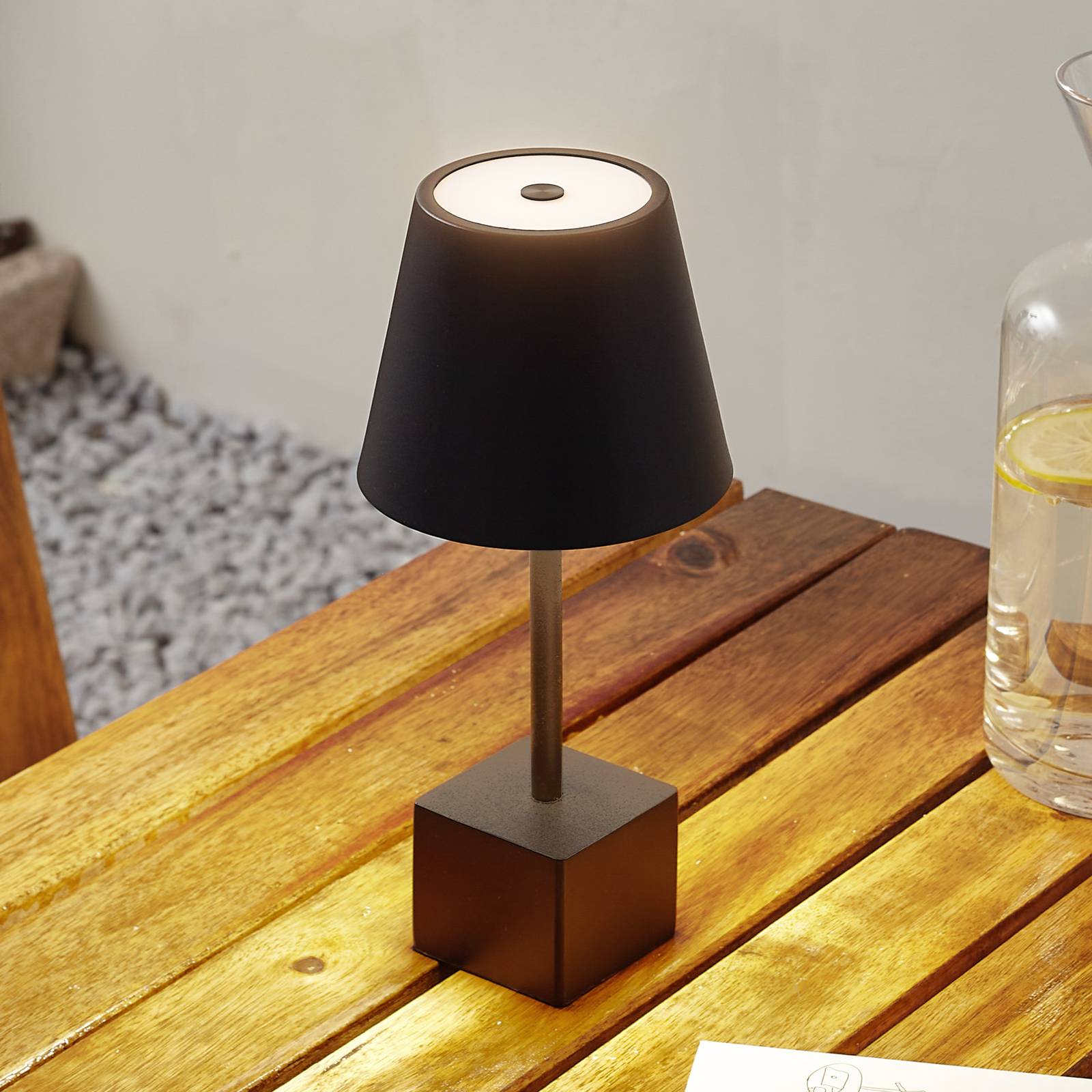 Lindby lampe de table LED rechargeable Janea CUBE noir métal