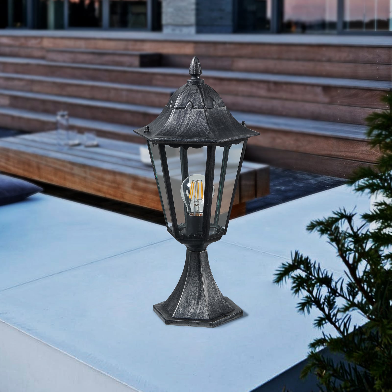 Sockellampe Navedo, schwarz/silber, Höhe 47 cm