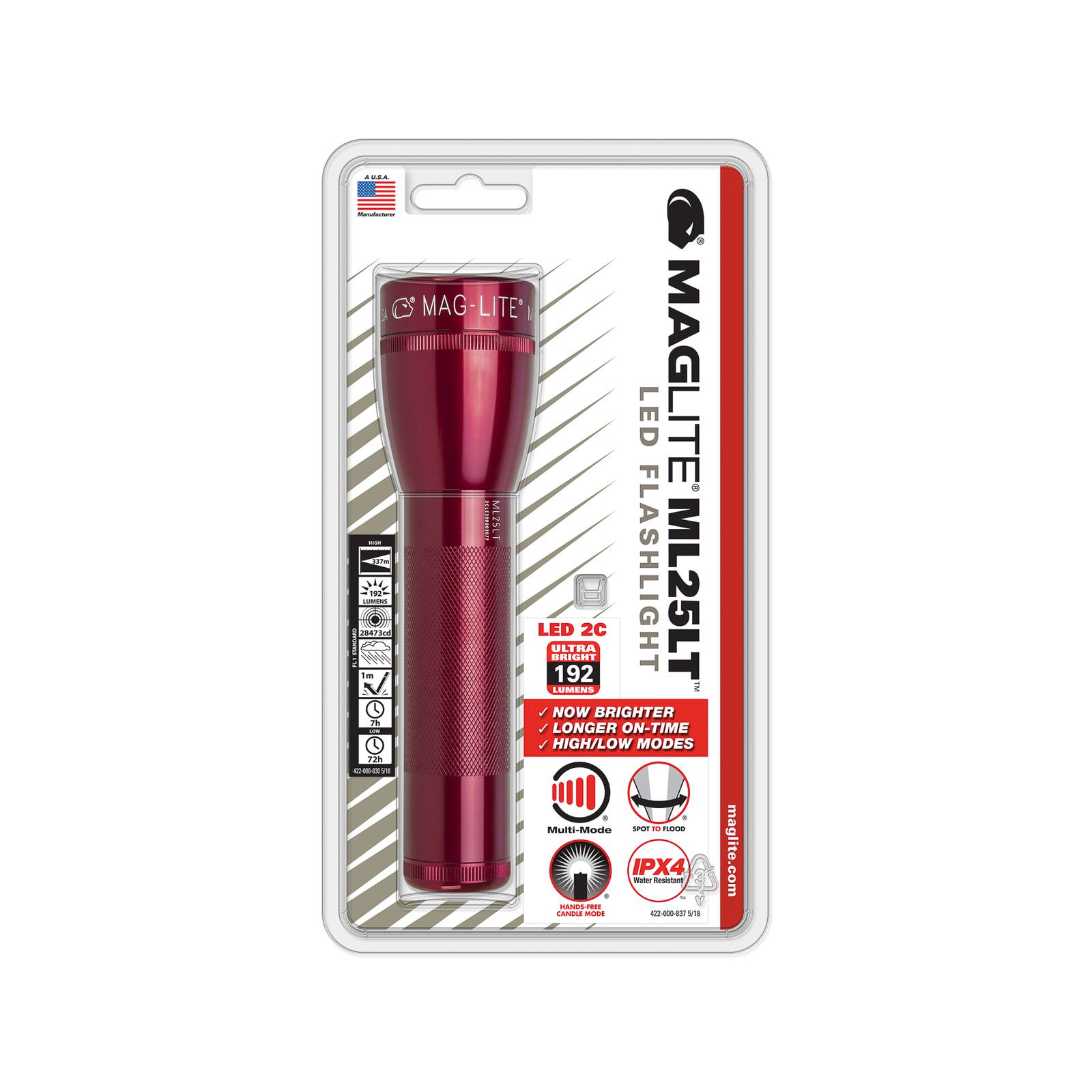 Torcia a LED Maglite ML25LT, 2 Cell C, rosso