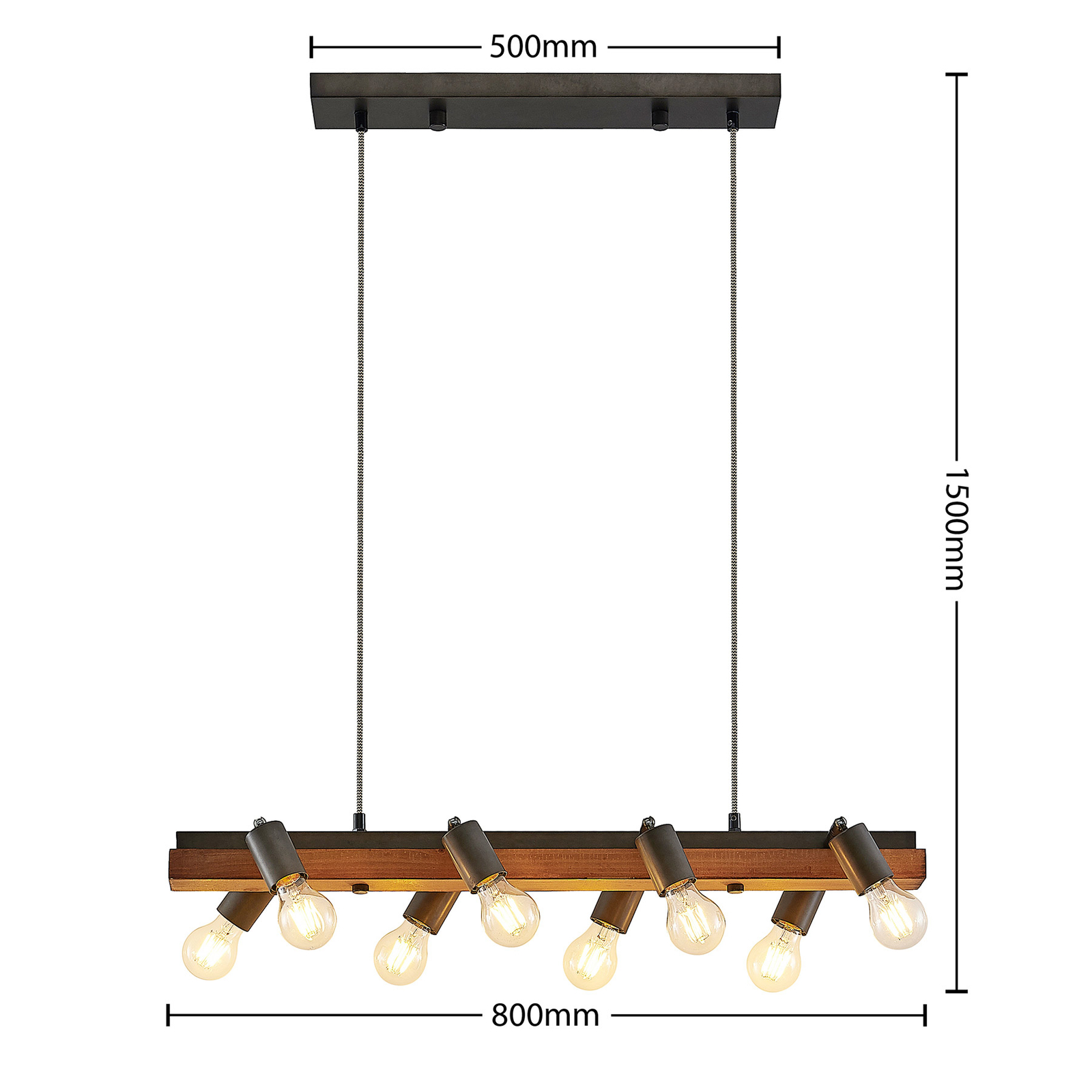 Lindby Morleen - suspension, 8 lampes, bois foncé