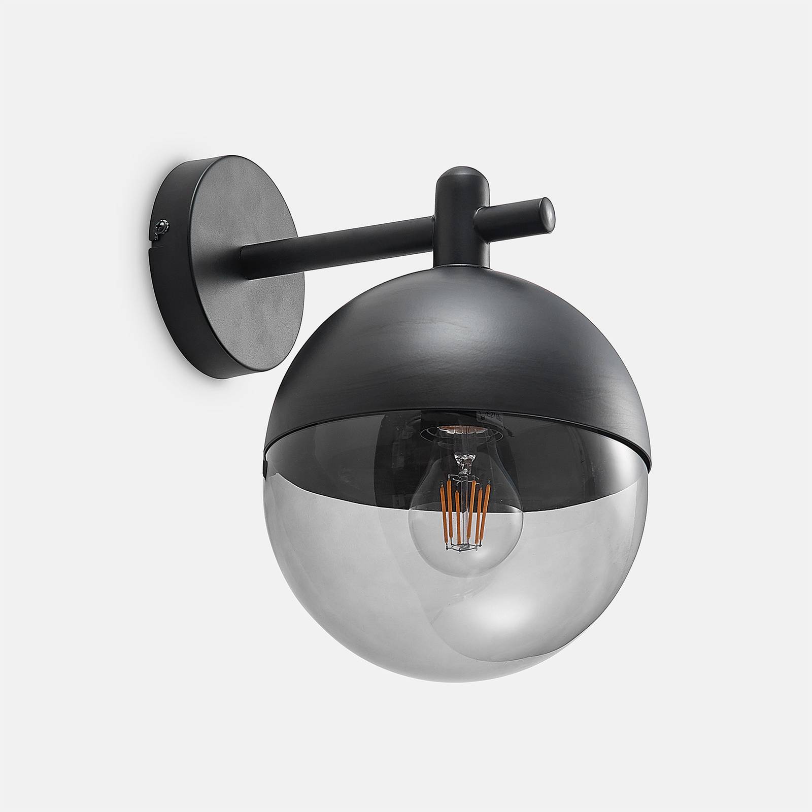 Lucande Dustian wall light, glass sphere, for Living / Dining Room, glass, metal, E27, 40 W, W: 20 cm, H: 30 cm