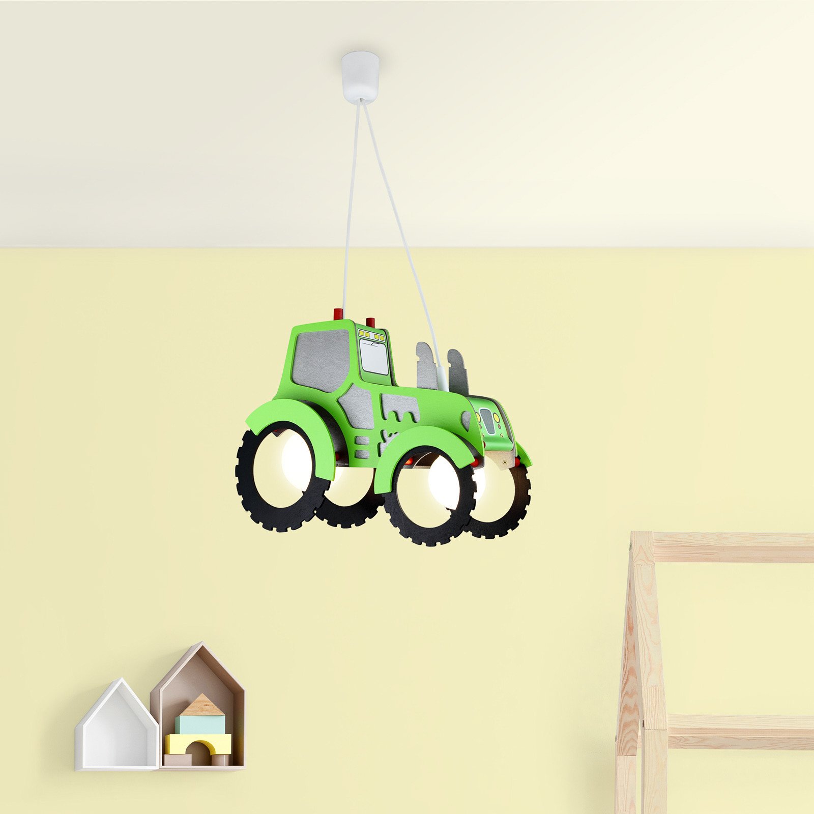 Elobra Lampă pendul Tractor pentru cameră copil - Camera copiilor - verde - Lemn