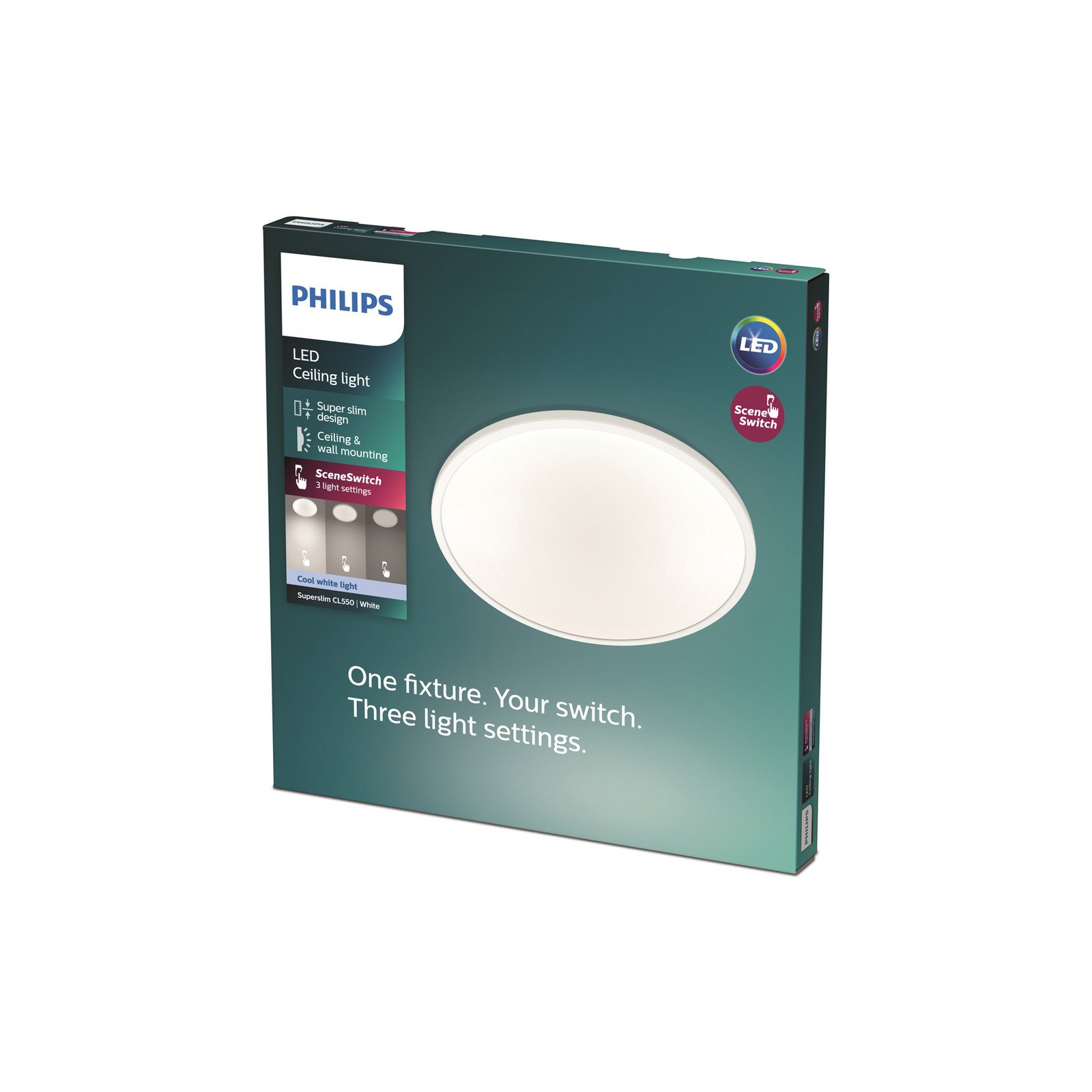 Philips SuperSlim LED IP44 2.700K Ø 295cm alb - Baie - Metal