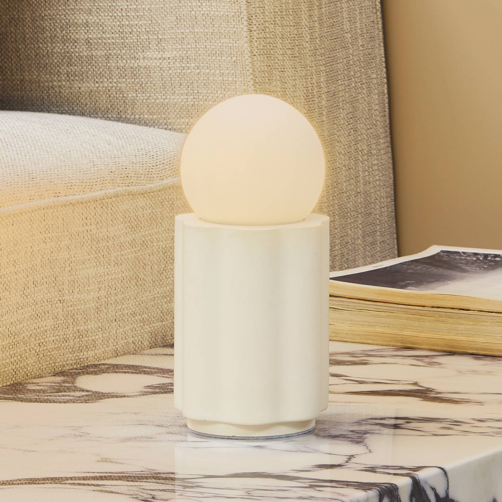 Lindby lampe à poser Nielson beige hauteur abat-jour 8,5 cm plâtre