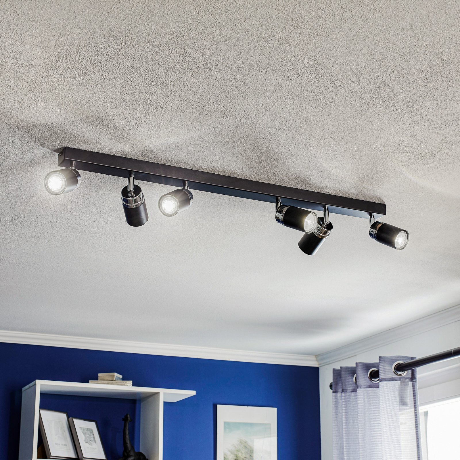 Spot pour plafond Rondo noir/chrome, à 6 lampes