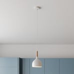 Noak pendant light, white/natural wood, Ø 17 cm