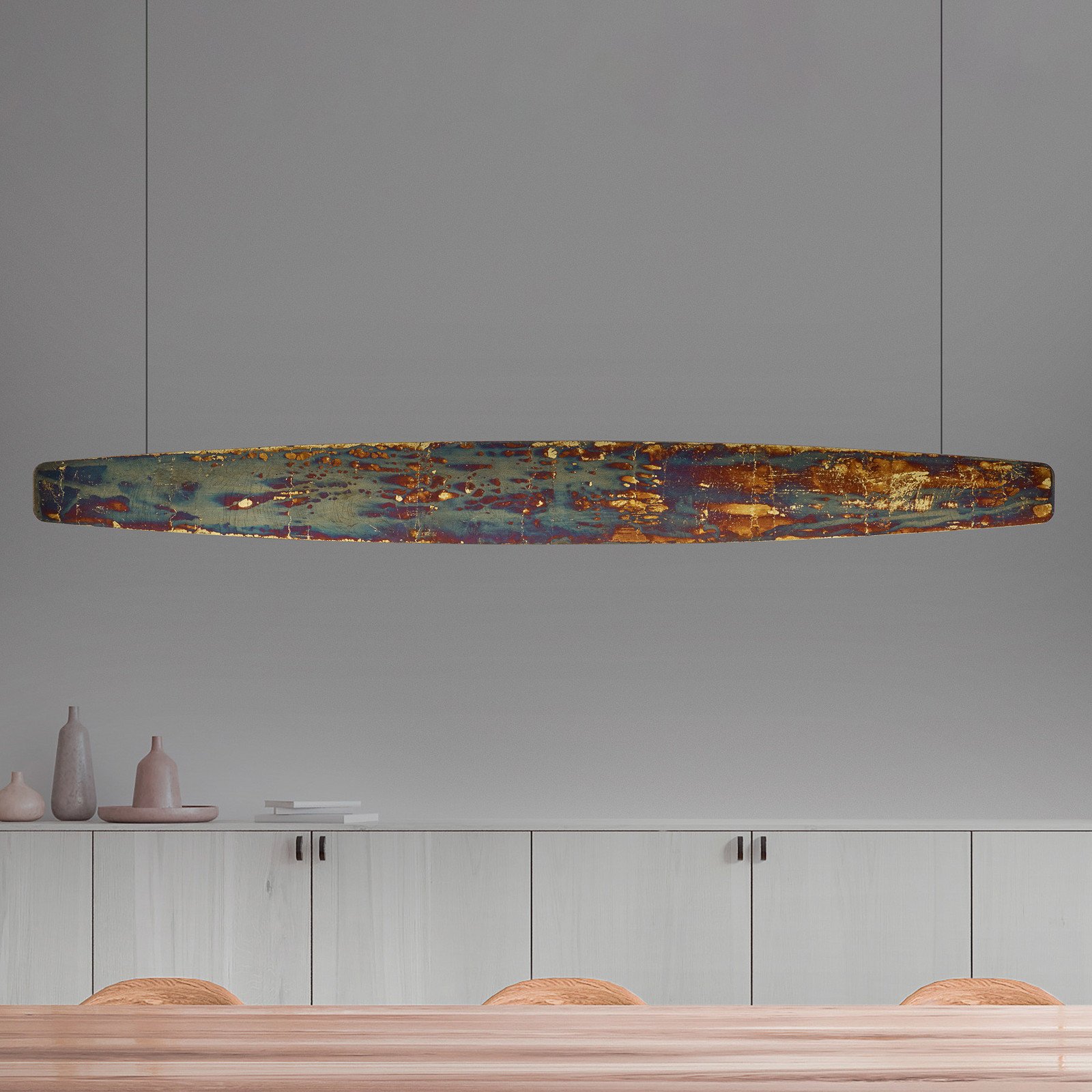 Quitani Persida Lampă suspendată cu LED 118 cm impact metalic auriu - Camera de zi / sufragerie - Design industrial - metal de impact de culoare aurie