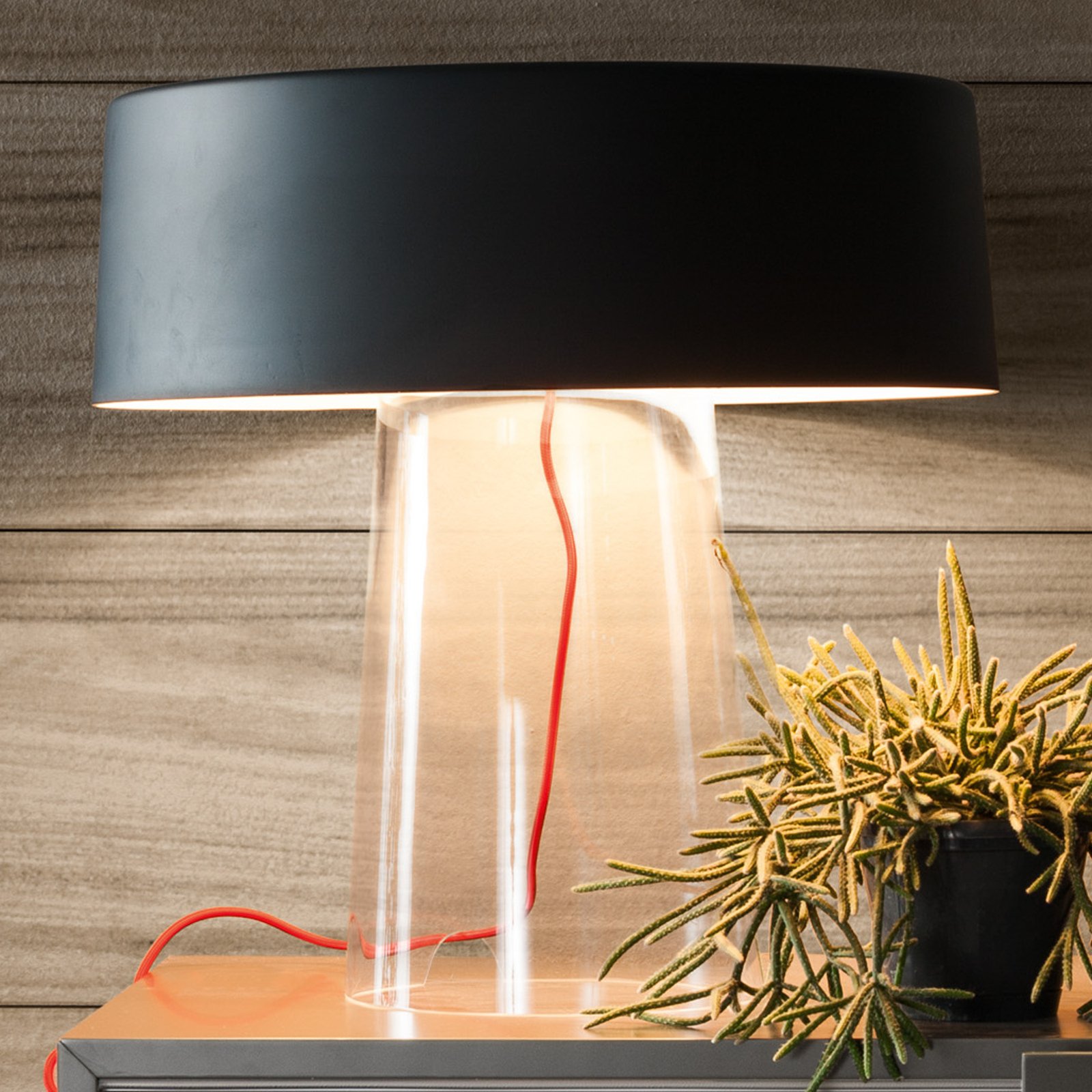 Prandina Glam stolna lampa 36cm prozirna/abažur crna