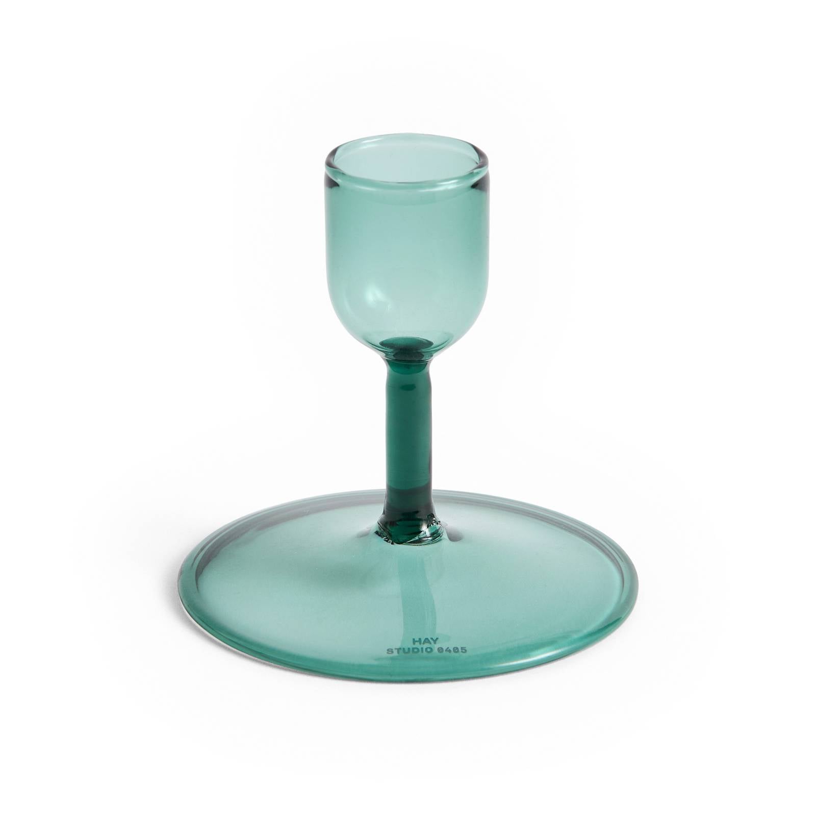 HAY Tiny candle holder, straight, turquoise, glass, Ø 7 cm