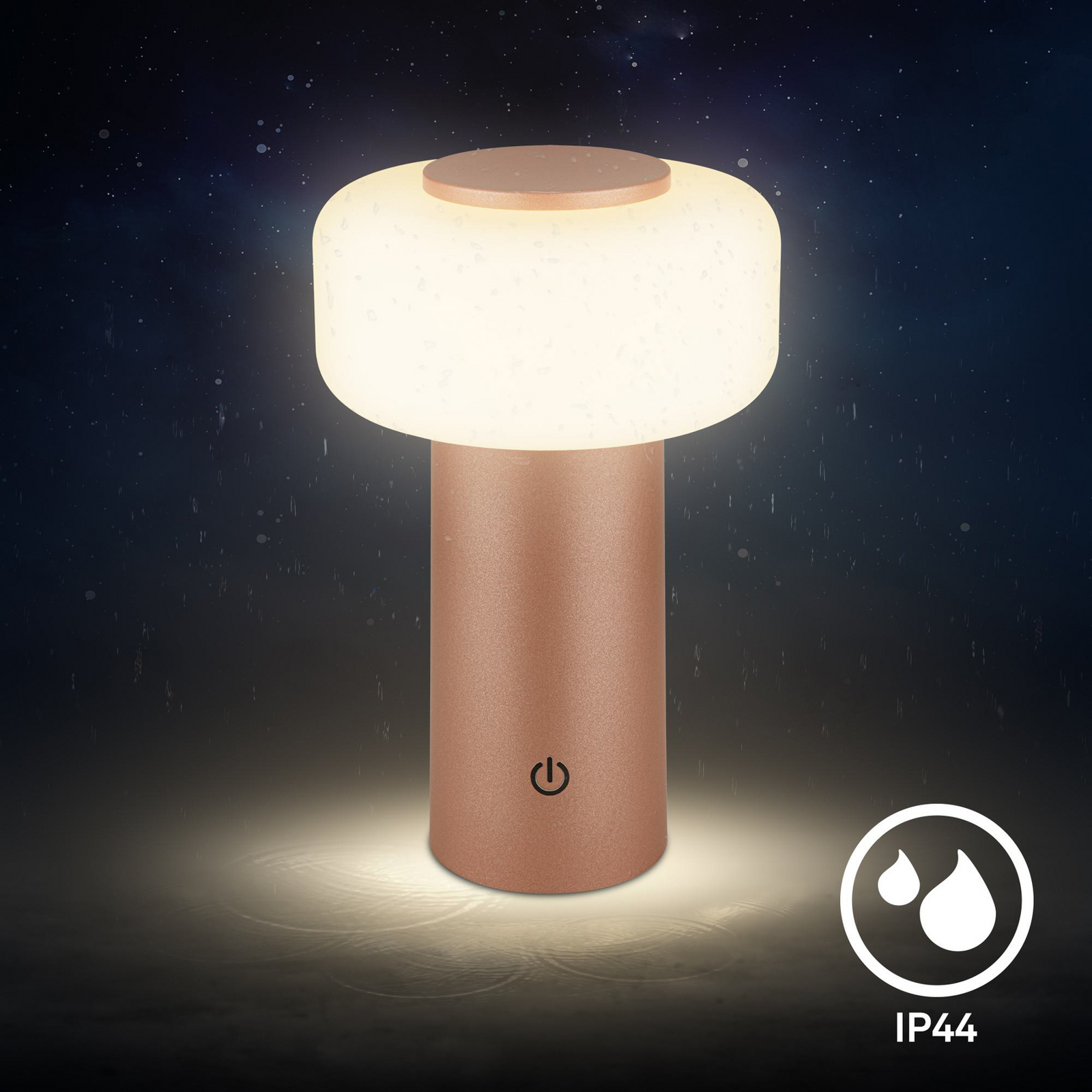 Juna LED rechargeable table lamp, brown, IP44, dimmable, 20 cm