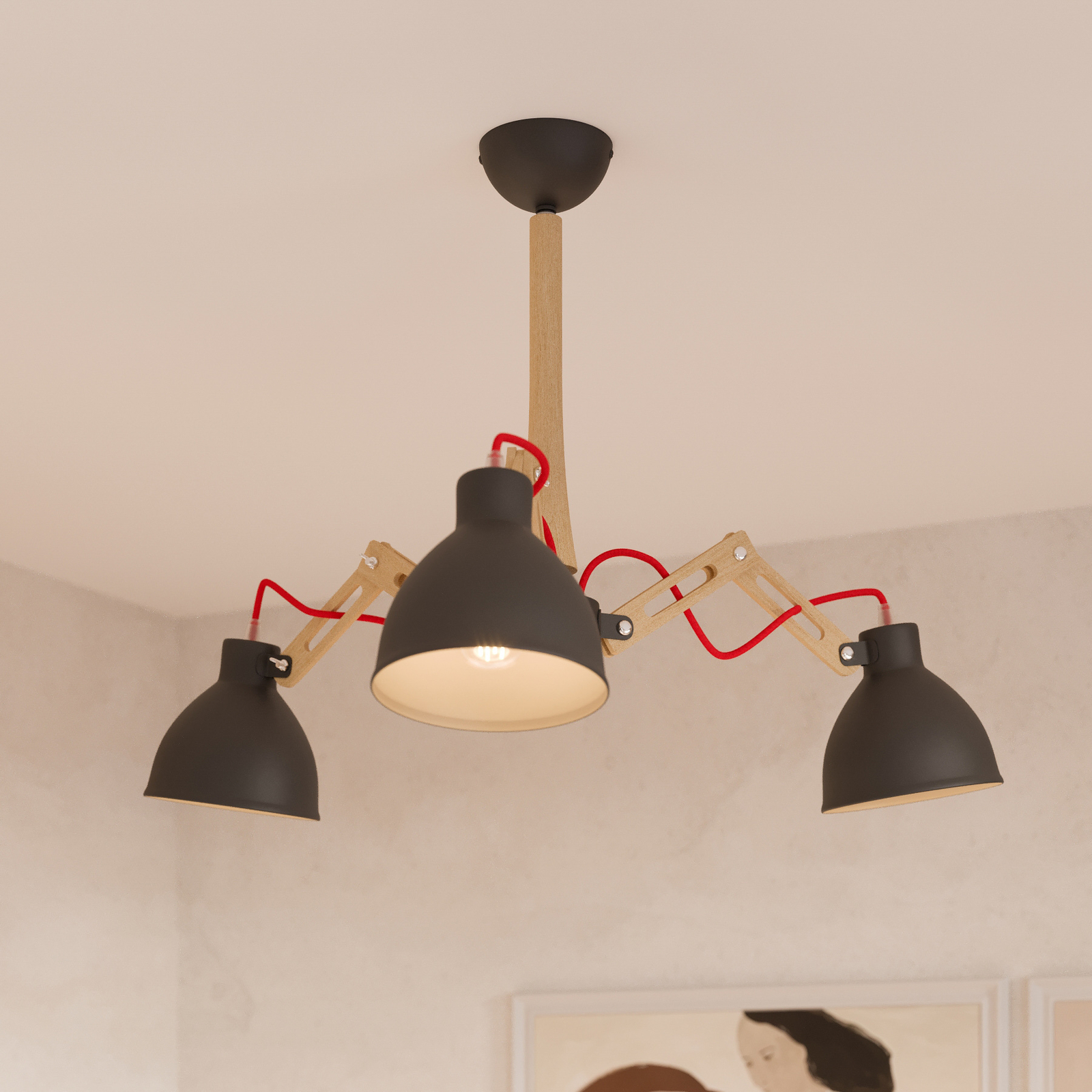 Skansen loftlampe, 3 lyskilder, justerbar, sort