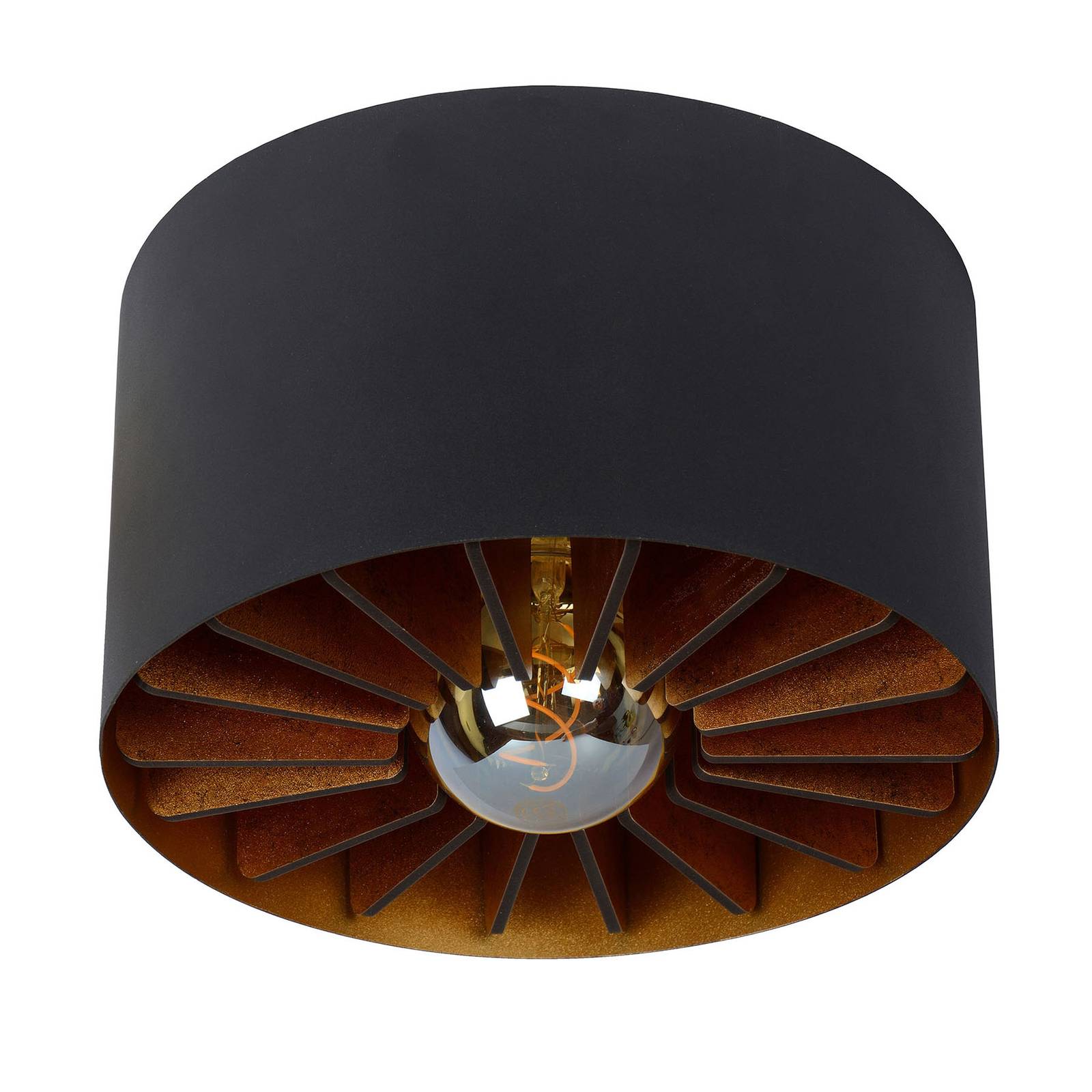 Lucide Plafón Zidane en negro/oro, 30 cm, para salón / comedor, metal, E27, 15 W, altura: 17 cm