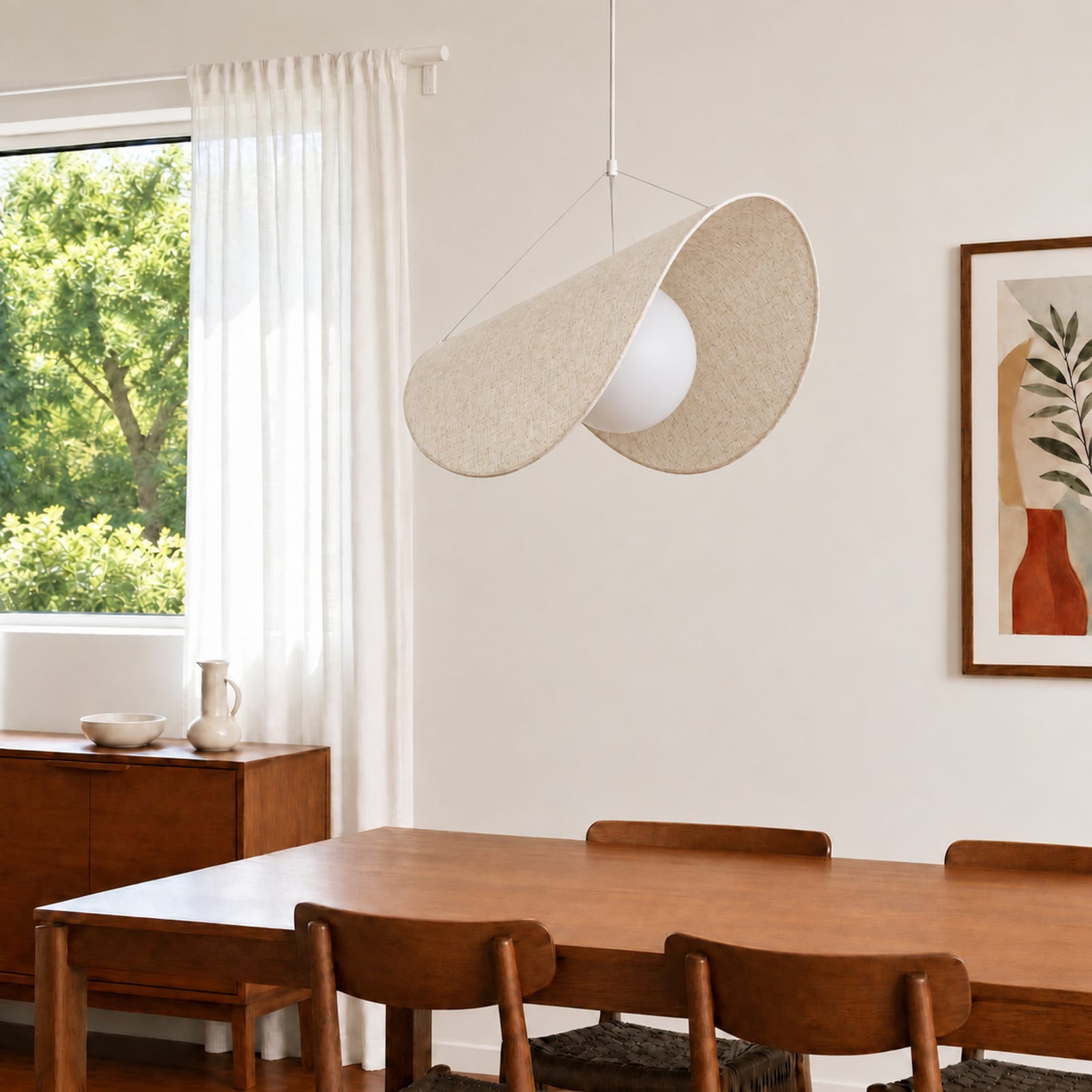 Lucande LED hanglamp Tamani, beige, linnen, dimbaar tot warm Lucande LED hanglamp Tamani, beige, linnen, dimbaar tot warm
