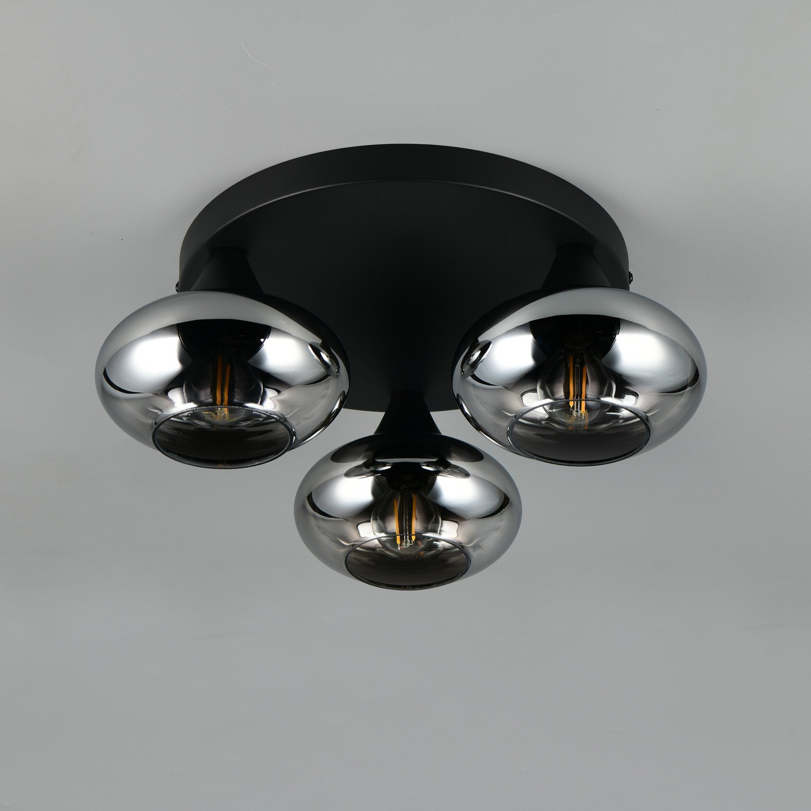 Reality Leuchten Plafonieră Divina culoare fumurie Ø 39 cm 3 becuri sticlă - Camera de zi / sufragerie - Modern - culoarea fumului negru