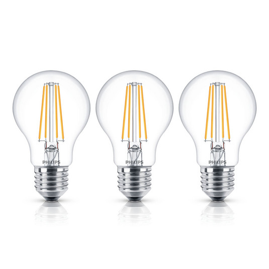 Philips LED-Lampe Classic E27 A60 7W 827 klar 3er