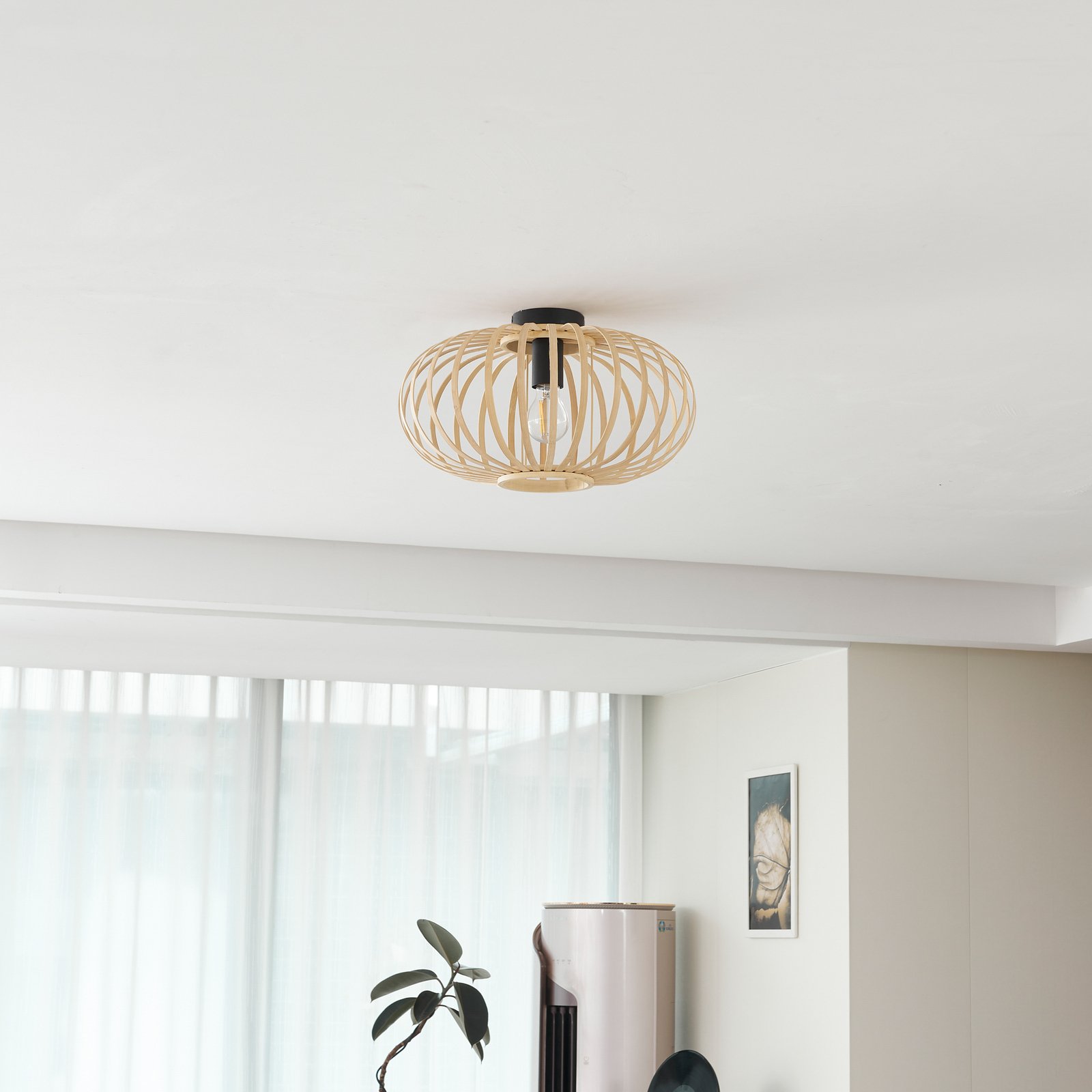 Lindby ceiling light Lielle, natural bamboo, Ø 40 cm