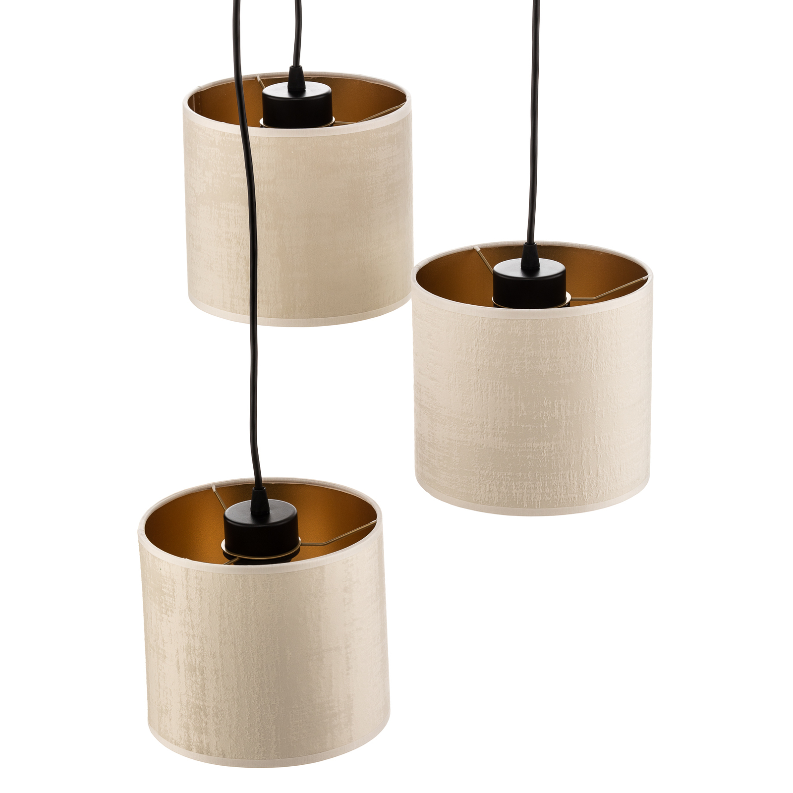 Hanglamp Jari stoffen kap 3-lamps rond wit-goud