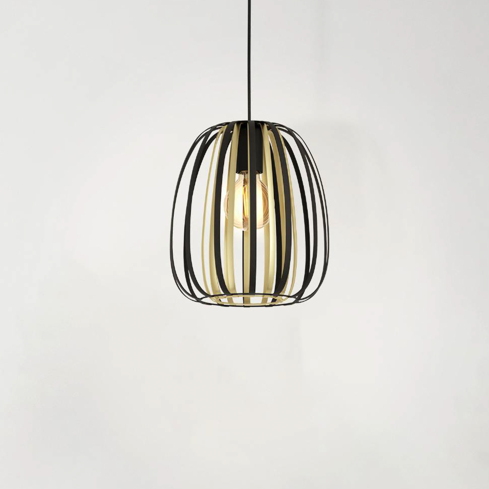 Encinitos pendant light, black/brass, Ø 25.5 cm