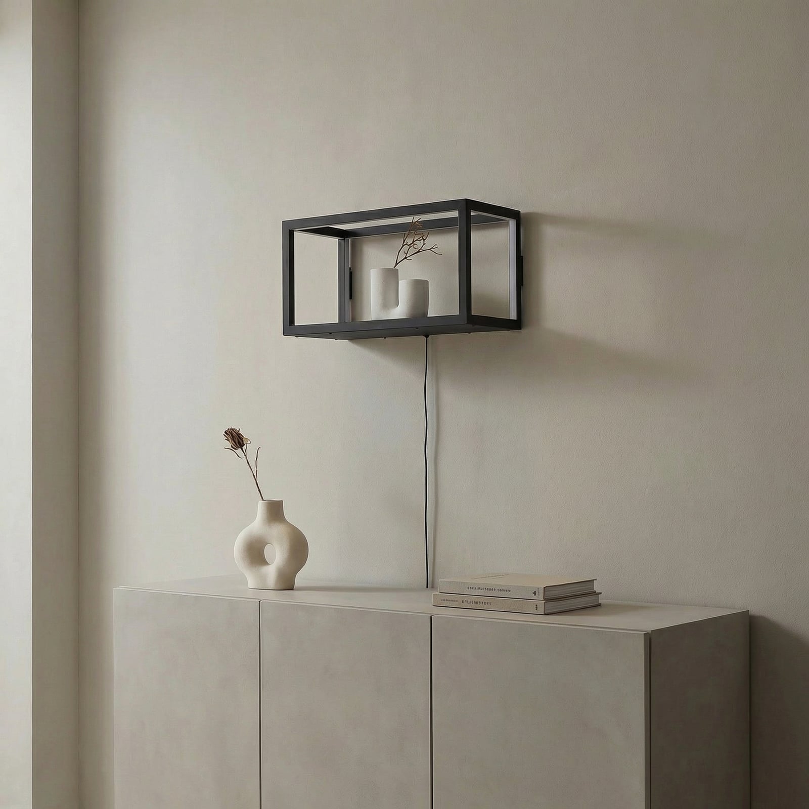 Candeeiro de parede LED Birta, ficha, prateleira, 51 cm, USB - Lindby Candeeiro de parede LED Birta, ficha, prateleira, 51 cm, USB - Lindby