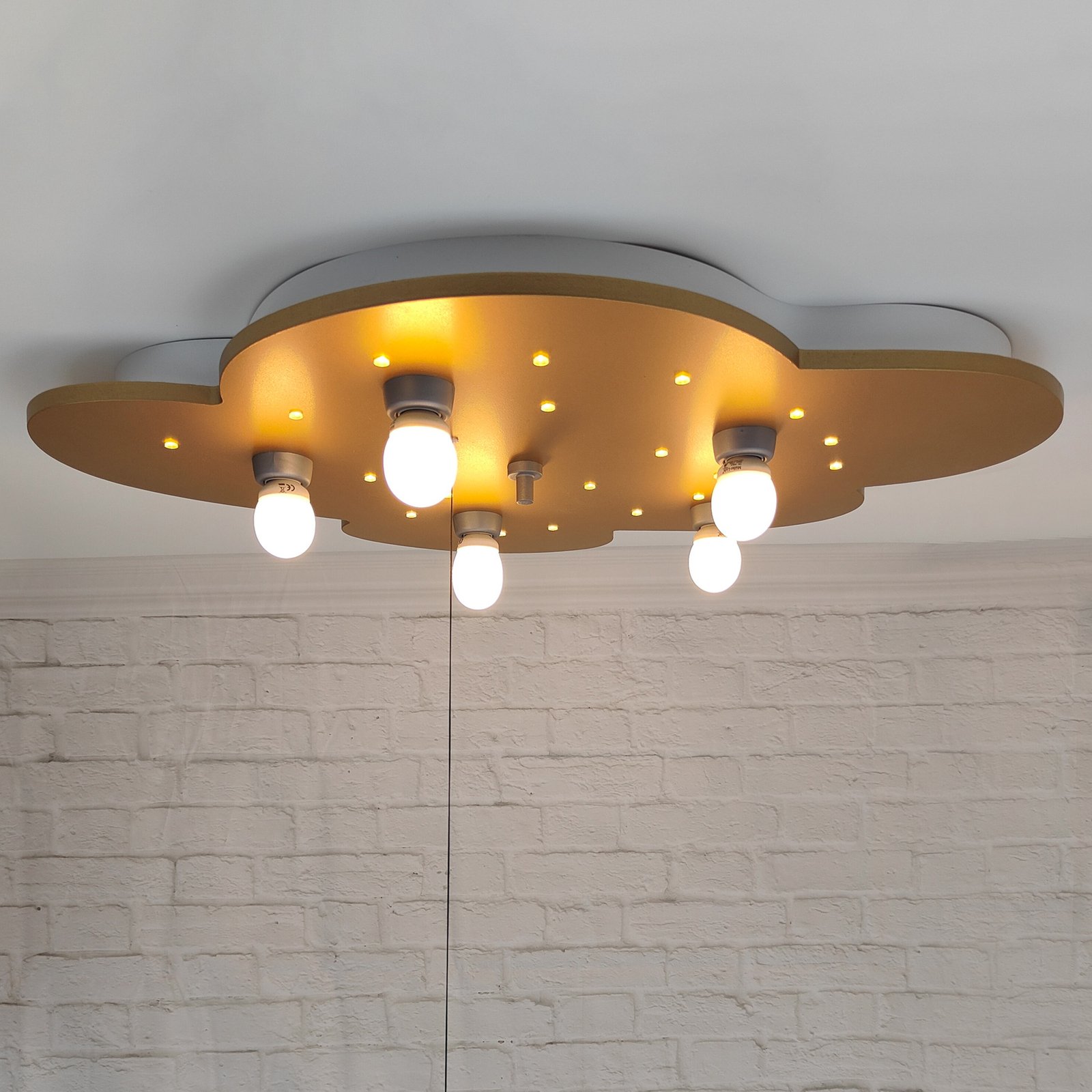 Cloud ceiling lamp, gold, 5-bulb 20 LED points