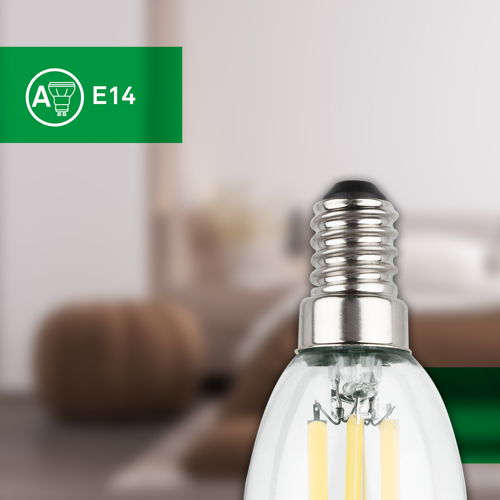 Bombilla LED vela E14 2,5W transparente 3000K 525 lm EEC A 2er