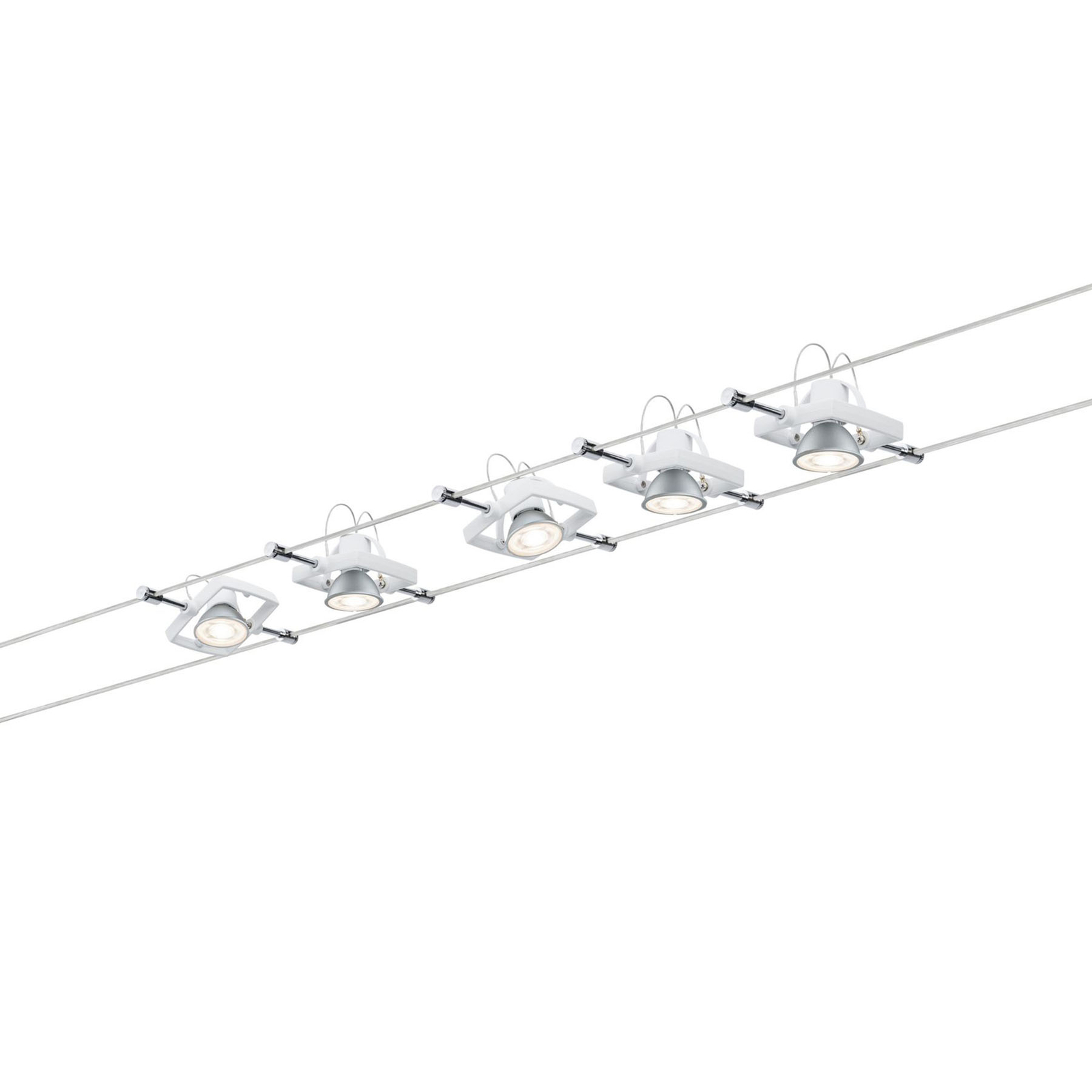 Paulmann Mac II cable lighting system 5-bulb white, for Hallway, metal, plastic, GU5.3 / MR16, 10 W, energy efficiency: A++, L: 500 cm, W: 16 cm