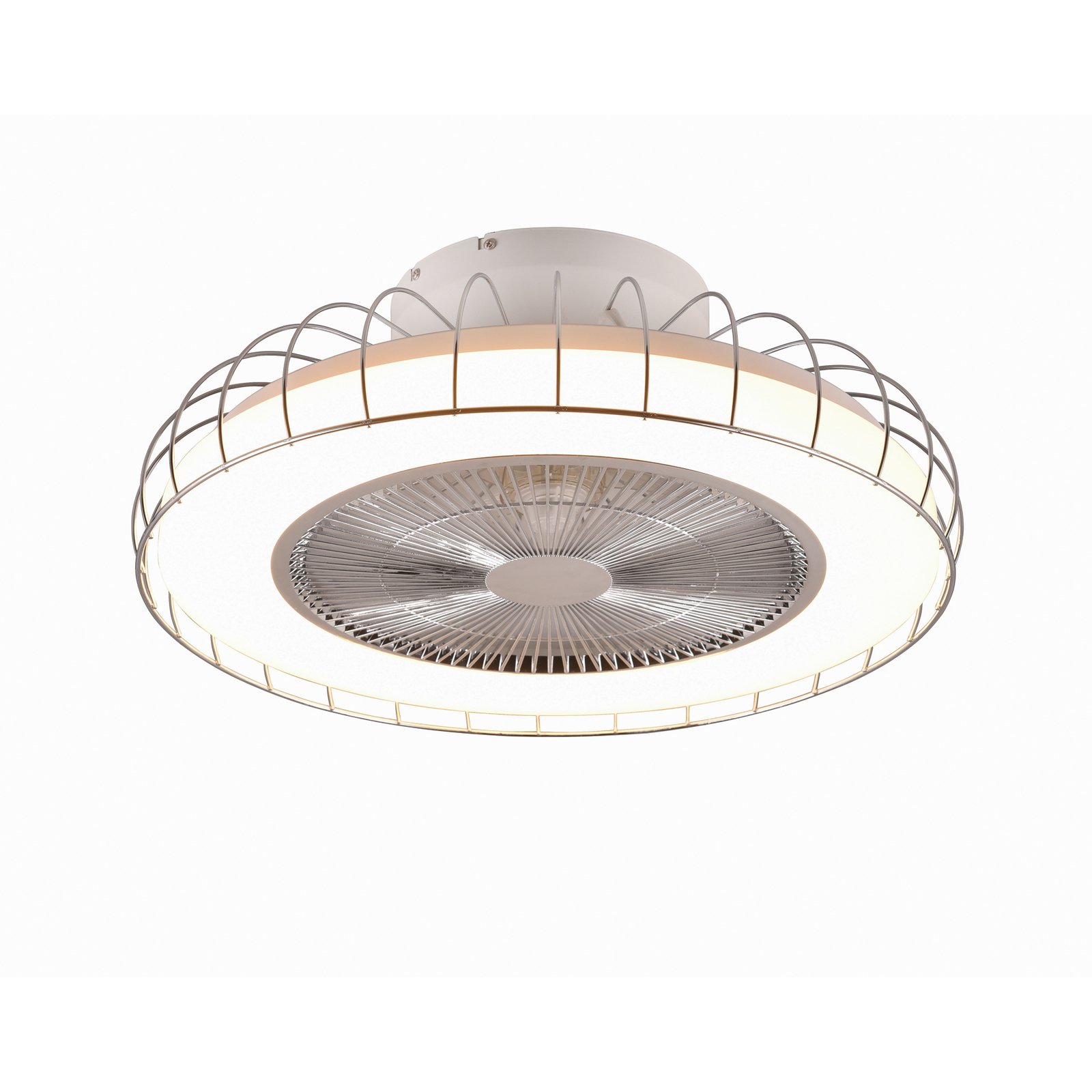 Smart LED ceiling fan Sandfjord, quiet, chrome, Ø 50 cm
