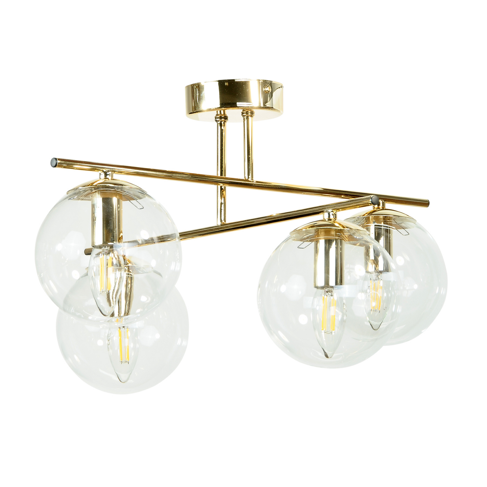 Griestu lampa Zoe, zelta krāsā, garums 51 cm, stikls, 4 spuldzes