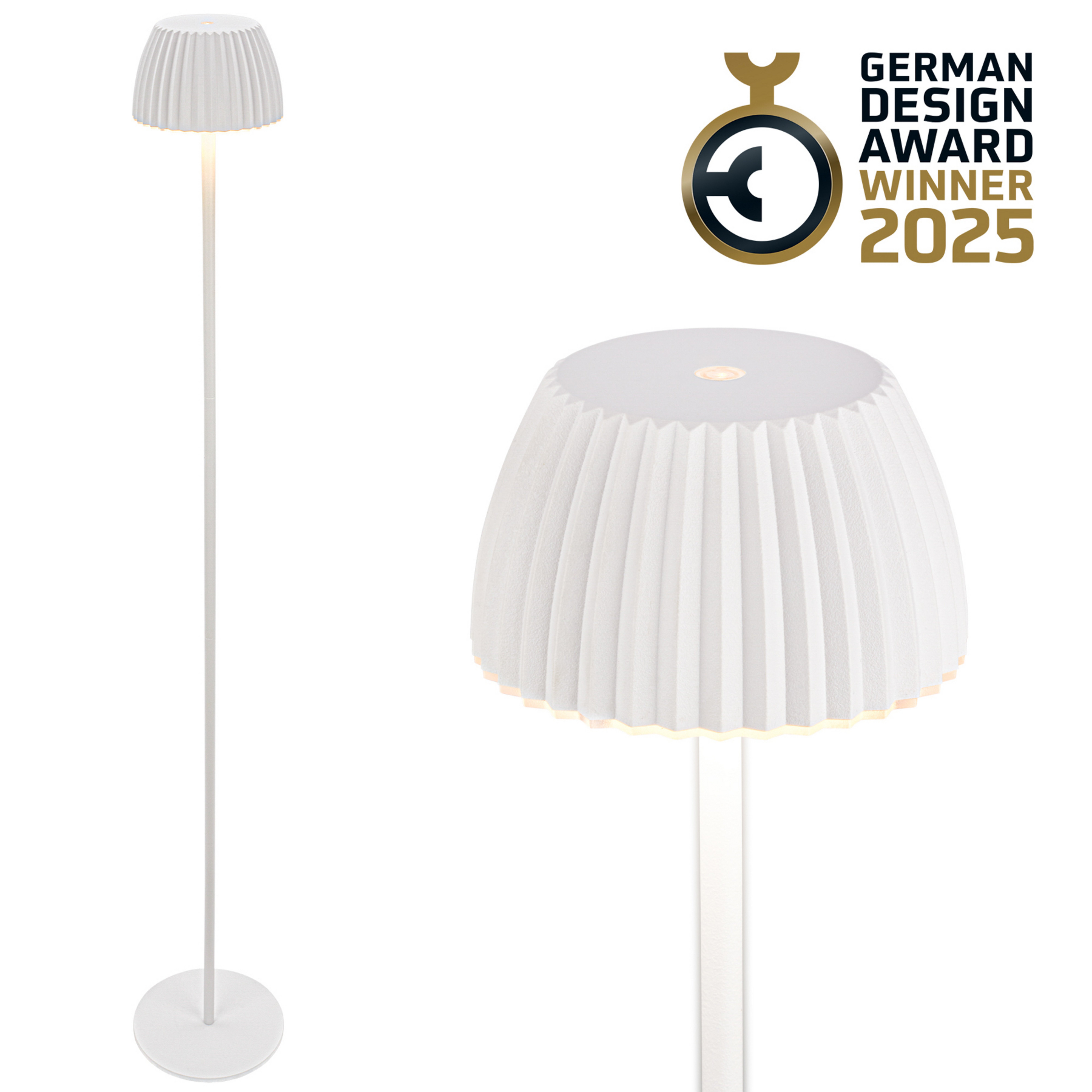 LED-gulvlampe Brilo unplugged Riffle, hvid, touch-dæmper