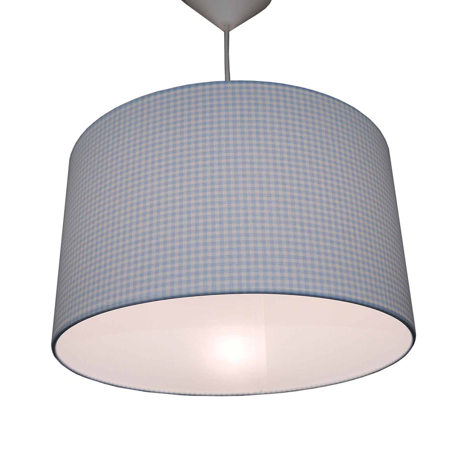 Niermann Standby Gingham pendant lamp, light blue, for Children's Room, fabric, metal, E27, 60 W, energy efficiency: A++, H: 19 cm